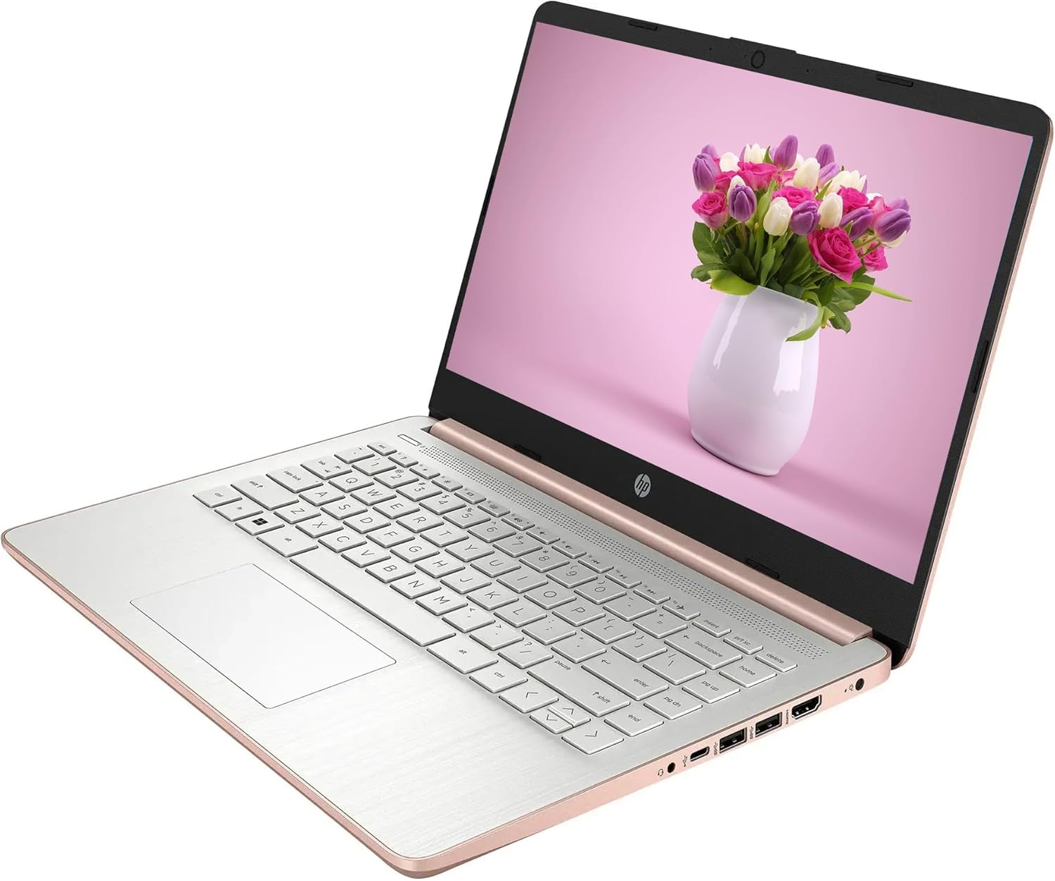 HP AI-Powered 14" HD Laptop with Microsoft Office and 1TB Cloud Storage Included for 1-Year| 16GB RAM| 128GB SSD & 512GB Card & 128GB Portable SSD| Intel 4-Core CPU | Rose Gold | Windows 11| RK Bundle