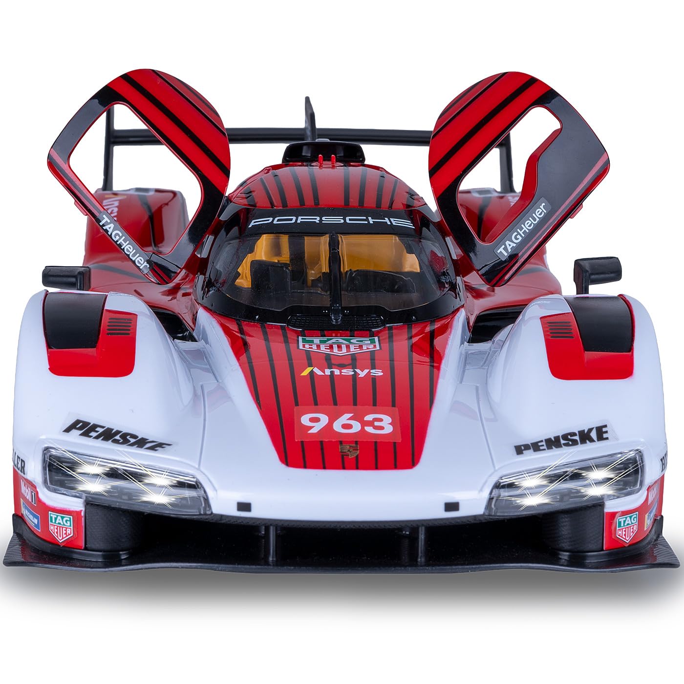 JAMARA 402261 Porsche 963 LMDH 1:14 czerwony, 2,4 GHz, licencjonowany, zdalnie sterowany samochód RC z ręcznymi drzwiami, model samochodu, zabawkowy dla dzieci