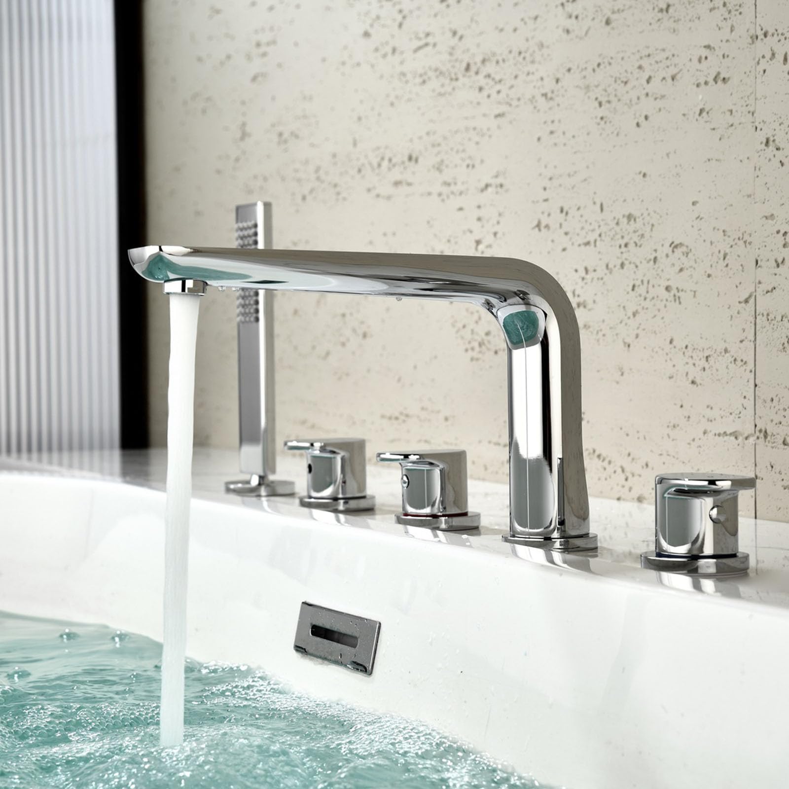 Mitigeur de bain avec fixation de douche à 5 trous chromé - 5