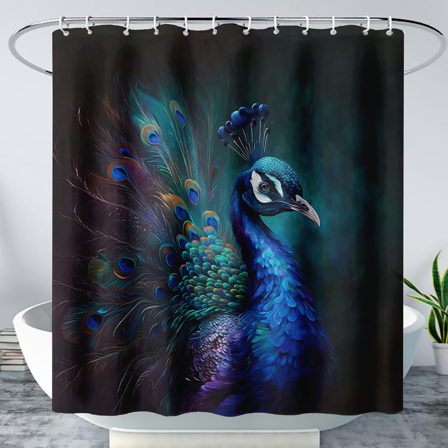 AILONEN Peacock Shower Curtain for Bathroom Decor,Green Animal Bath Curtain for Adults,Modern Art Curtain Waterproof with 12 Plastic Hooks, 36