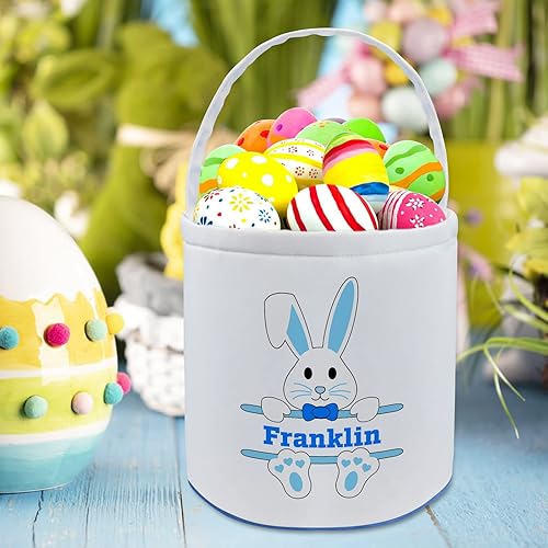Miniatura 7 de Cesta de Pascua personalizada con nombre personalizado de huevo de caramelo de Pascua bolsas de mano para niñas y niños, decoración de regalo de