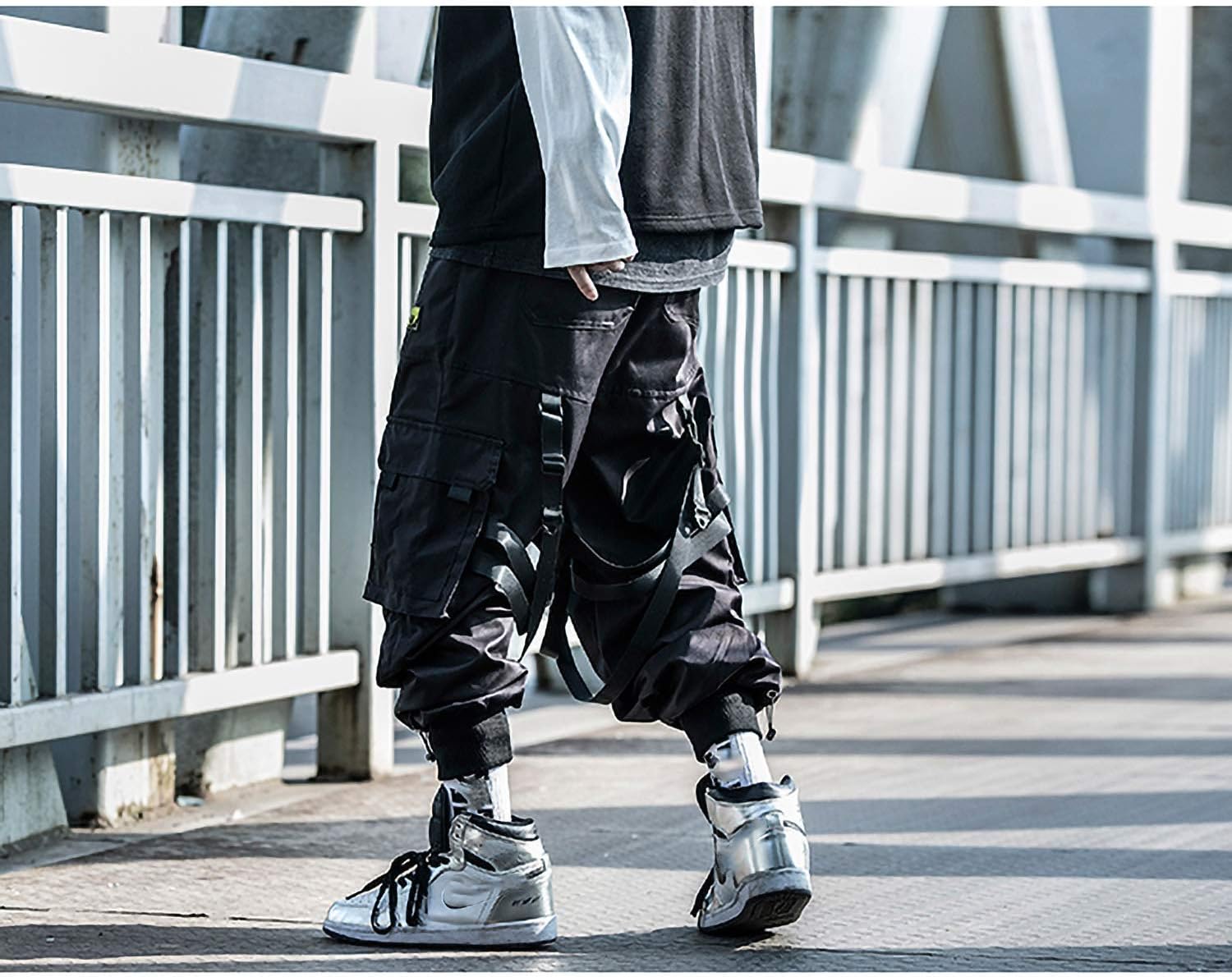 MOKEWEN Men's Multi Straps Cargo Pockets Streetwear Jogger Ankle Ninth Pants with Elastic Waist Drawstring - Image 7