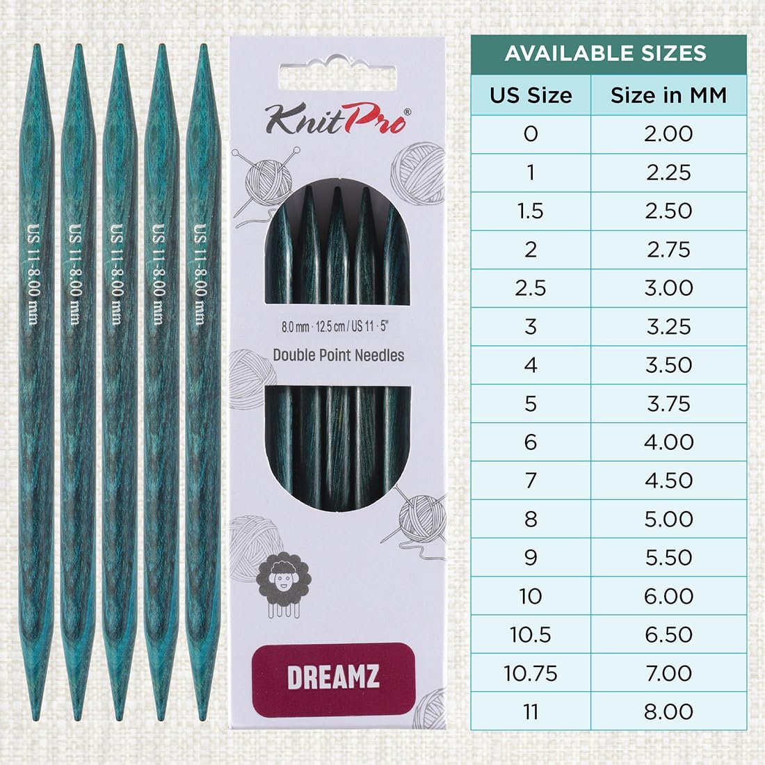 KnitPro Dreamz Double Pointed Needles 5" (12.5cm) | US Size 11 (8mm)