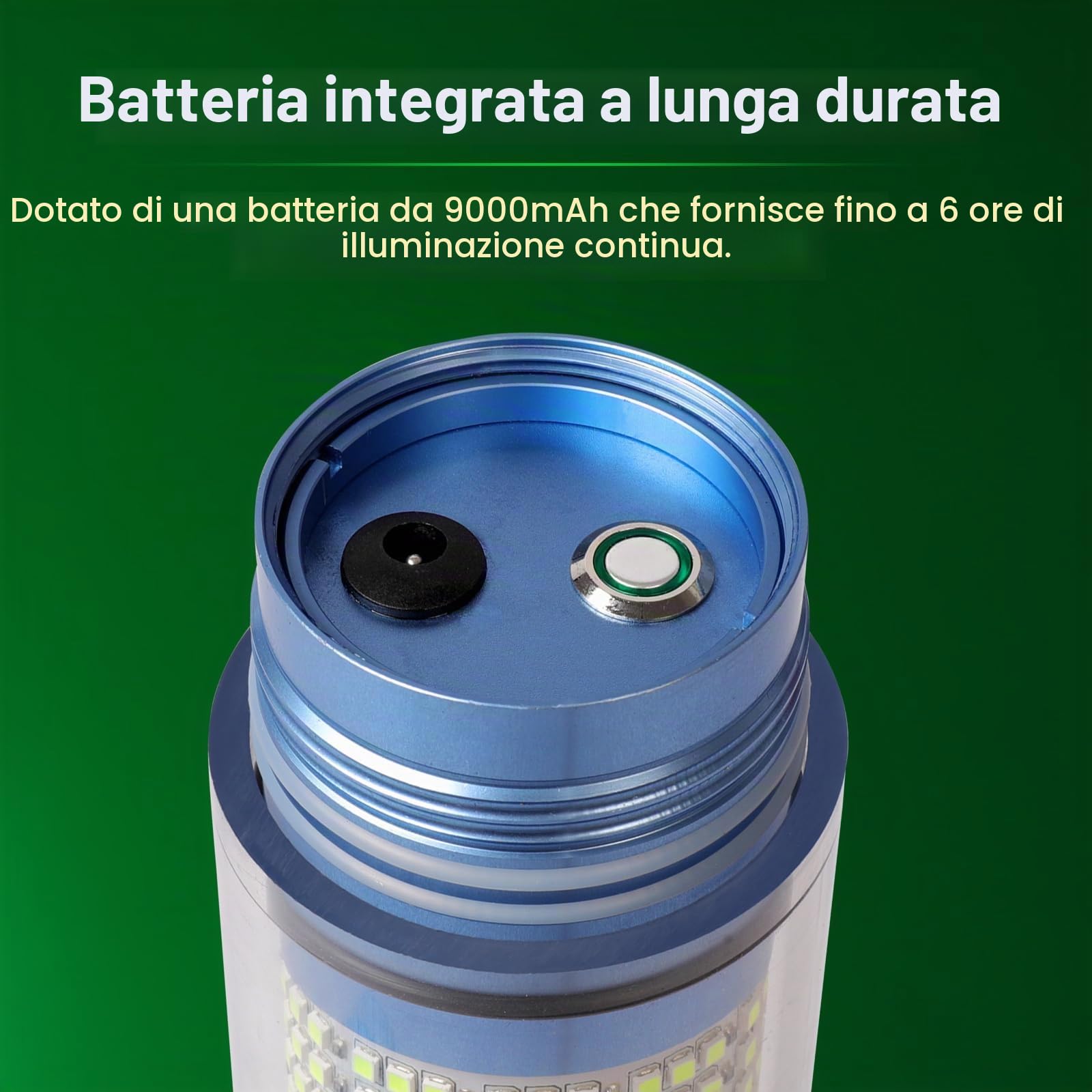 Luce da Pesca Subacquea a Batteria, Luce LED Verde Ricaricabile per Attirare i Pesci, Capacità 9000mAh, Luci da Pesca Sommergibili IP68 Impermeabili per Acqua Dolce e Salata