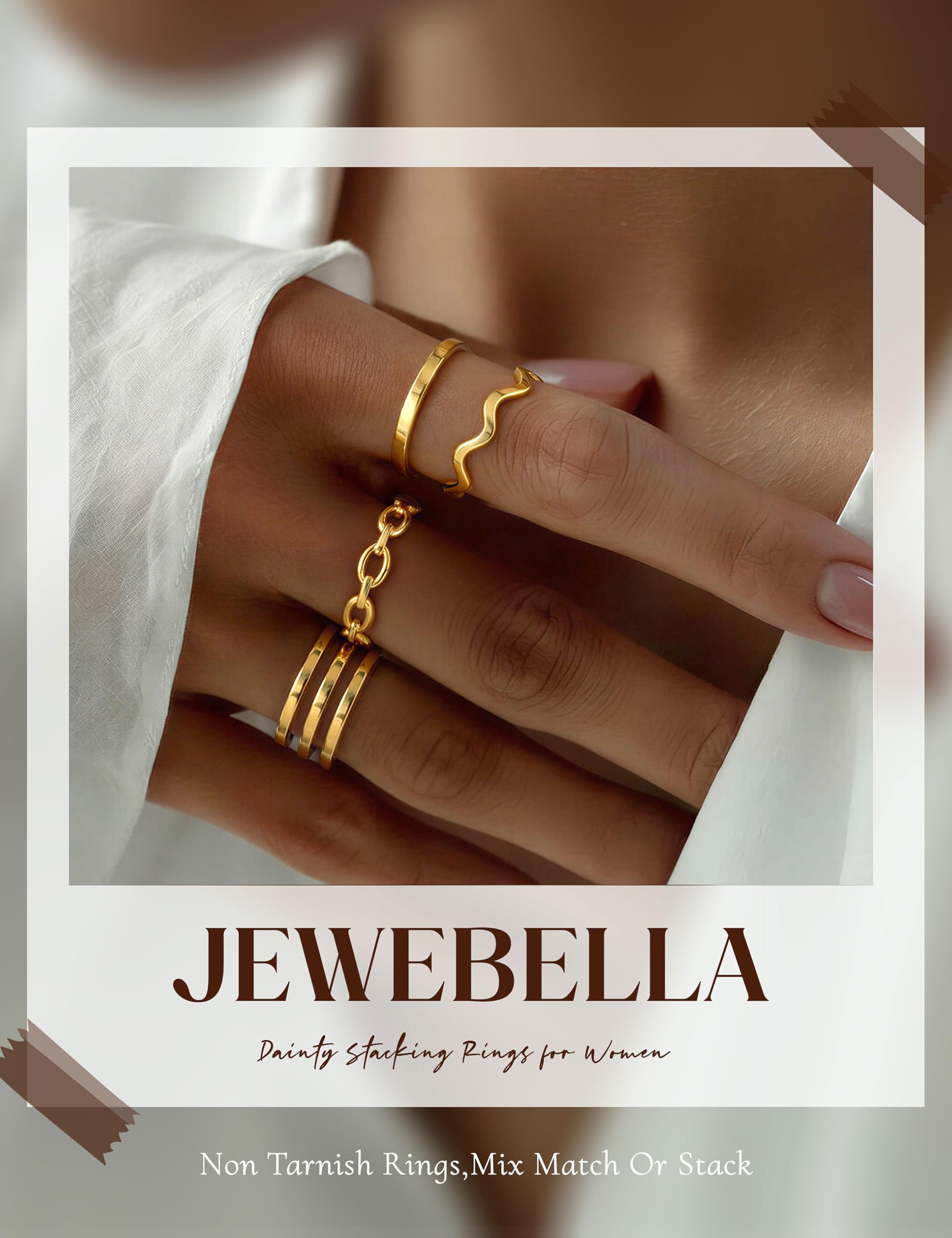 JeweBella 12 Stück Ringe Gold Silber Wasserfest Ring Damen Edelstahl 18K Vergoldete Trendy Stapelbare Offene Ringe Set Frauen Verstellbar Daumenring Fingerring Stapelringe Damen Schmuck