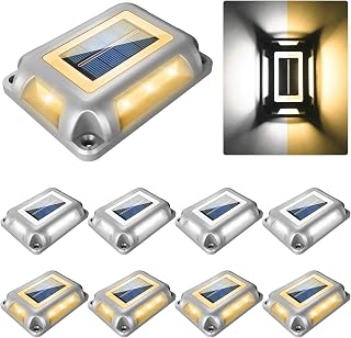 CREPOW Solar Deck Lights Driveway Dock Lights- 8 Packs Waterproof 1200mAh Solar Powered Outdoor LED Aluminum Dock Lighting Road Markers Step Lights for Sidewalk Garden Pathway Yard (White/Warm White)