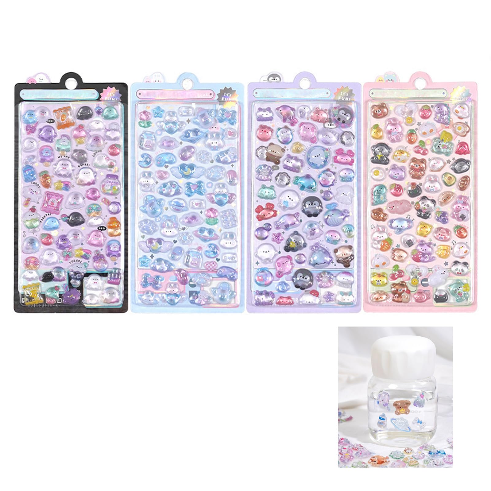 【AiYa】シール ぷくぷく 立体シール 4枚セット 多様なデザインとサイズで装飾に最適！ (A)