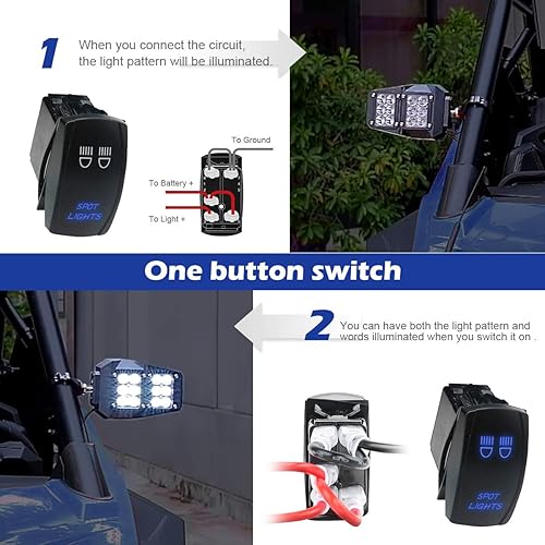 Miniatura 7 de WeiSen Espejos retrovisores laterales UTV con luces LED con cableado de 1.75 a 2 pulgadas, jaula de rollo compatible con Polaris RZR Ranger Talon