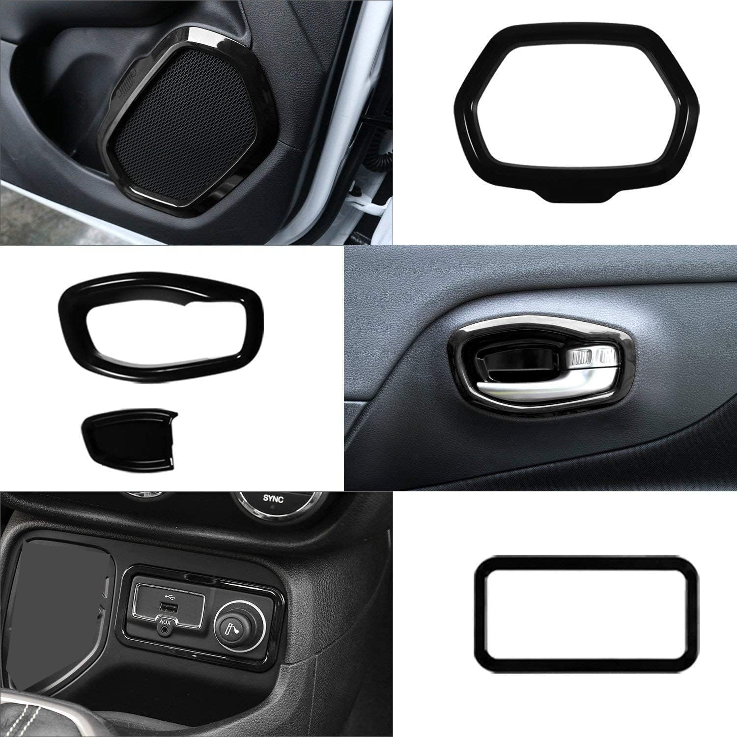 31pcs/Set ABS Full Interior Center Console Dashboard Cover Decoration Kit Trim Sticker Compatible with Jeep Renegade 2015-2020 (Black)