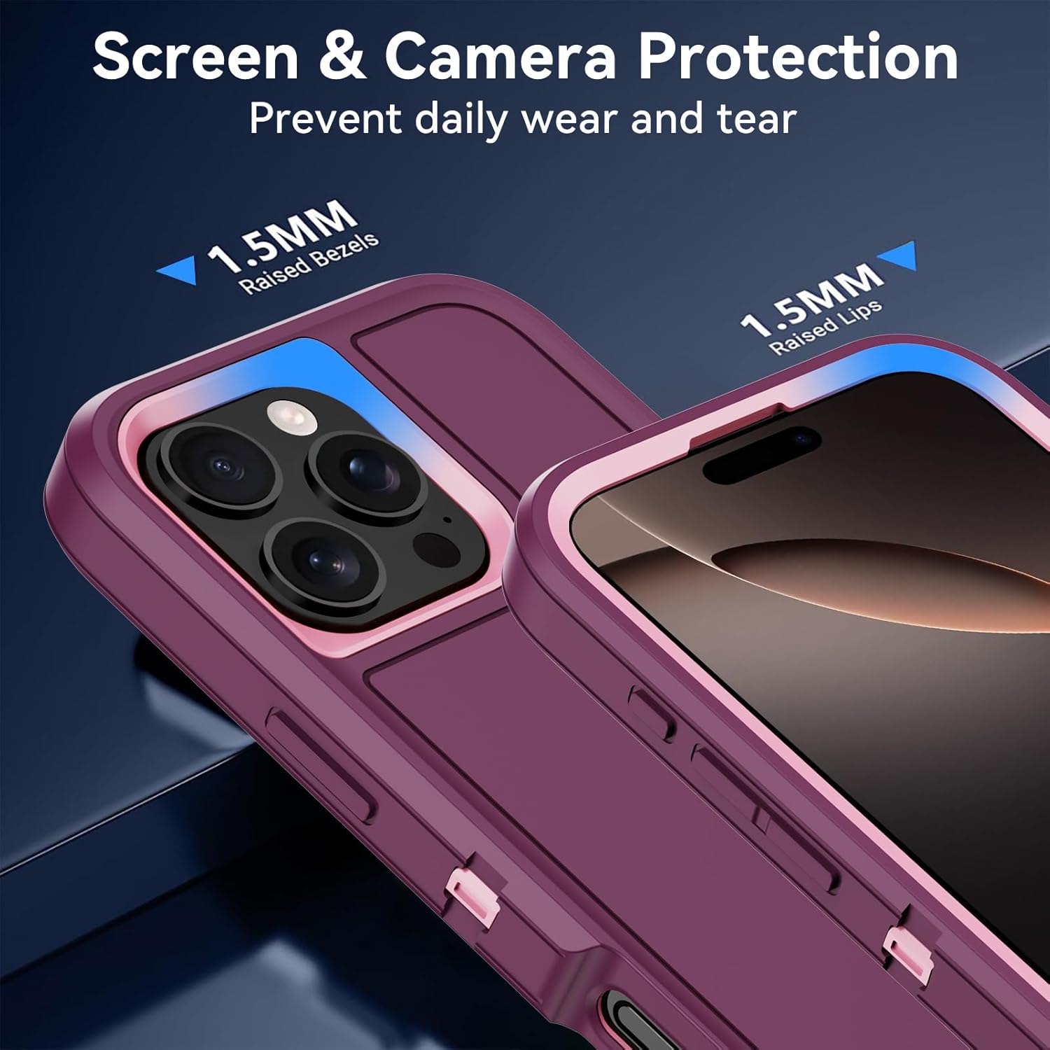 for iPhone 16 Pro Max Case with Built-in Invisible Kickstand,[2* Screen Protector] Military-Grade Protection Shockproof Protective Cover Rugged Stand Phone Case for iPhone 16 Pro Max (Wine) - Image 6