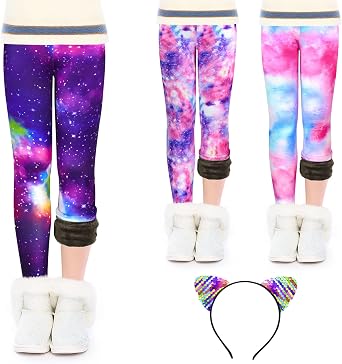 ZukoCert Girls Fleece Leggings Multipack Toddler Warm Winter Leggings for Girls in 4-10 Years Fleece Pants Girls