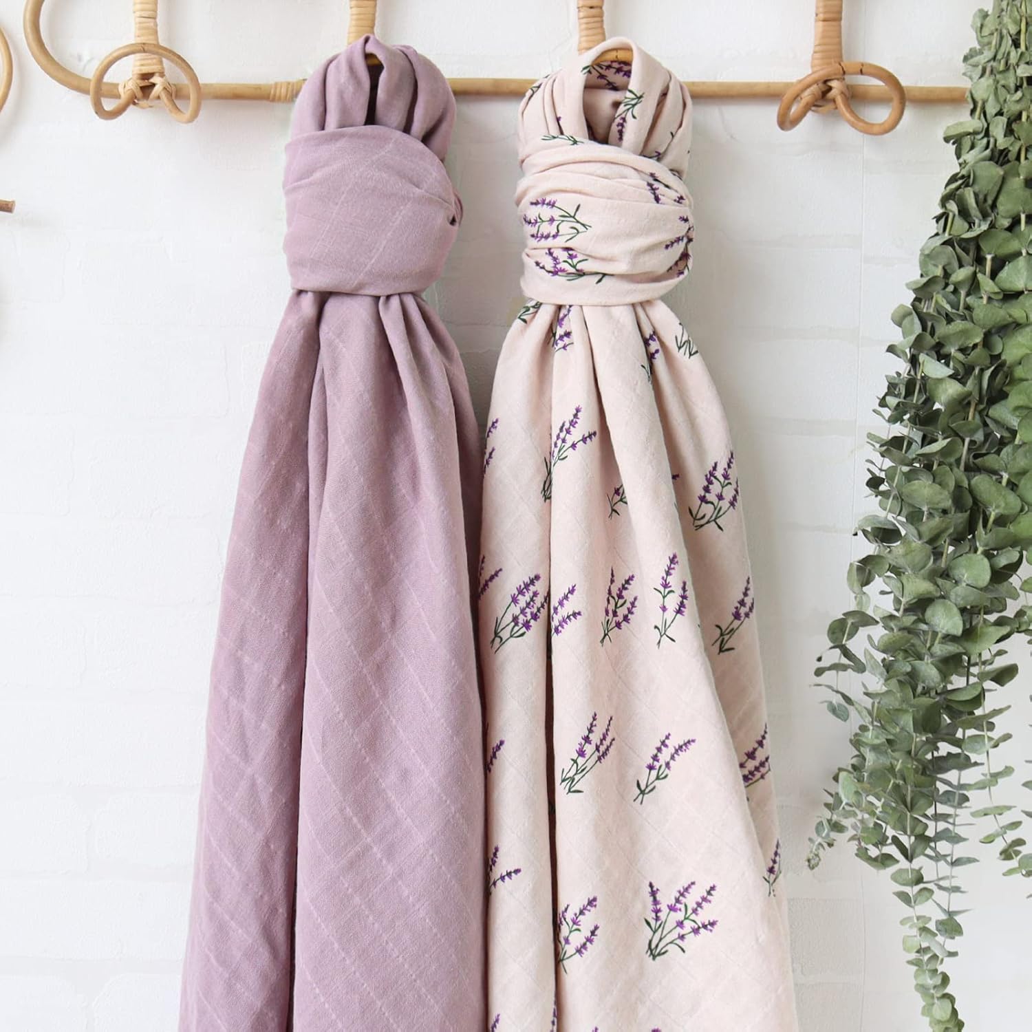 LifeTree Baby Swaddle Blankets Girls, Organic Muslin Swaddle Blankets Unisex Swaddling Wrap Receiving Blanket Neutral for Newborn, 100% Organic Cotton, Large 47 x 47 inches, Lavender & Mauve : Baby