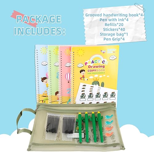 Miniatura 6 de LUCKFUTURE Libro de práctica de escritura a mano ranurada, cuadernos mágicos para niños, juego de práctica de escritura a mano, libro de caligrafía