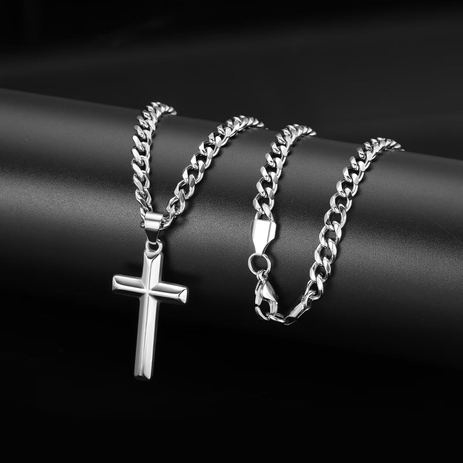 IEFLIFE Valentines Gifts for Him Men - Silver Cuban Chain Stainless Steel Cross Necklace, Valentines Gifts for Grandson Husband, Mens Teens Valentine Gift Cross Necklace Jewelry - Image 5