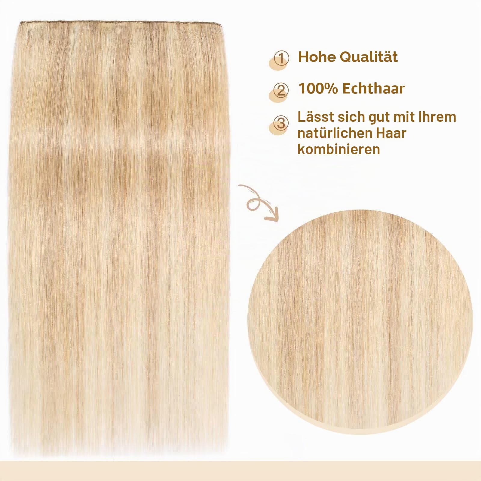 TESS Clip in Extensions Echthaar Blond Balayage 50 cm, Ein Stück Clip in Echthaar Haarverlängerung 5 Clips Remy Haar Extensions 50 g #18P613 Goldblond/Blond Extensions Clip in Echthaar