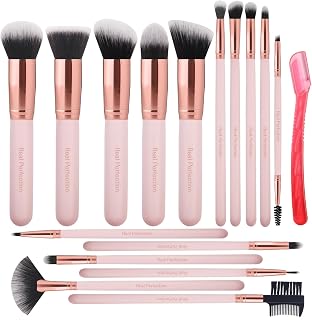 Real Perfection 16-Pc Pink Makeup Brush Set with Eyebrow Razor - Cruelty-Free Synthetic Brushes for Foundation, Eyeshadow, Blush & More