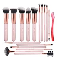 Vista 12 de Real Perfection Juego de brochas de maquillaje de 16 piezas con 1 navaja para cejas, brochas sintéticas premium para base, polvo, correctores
