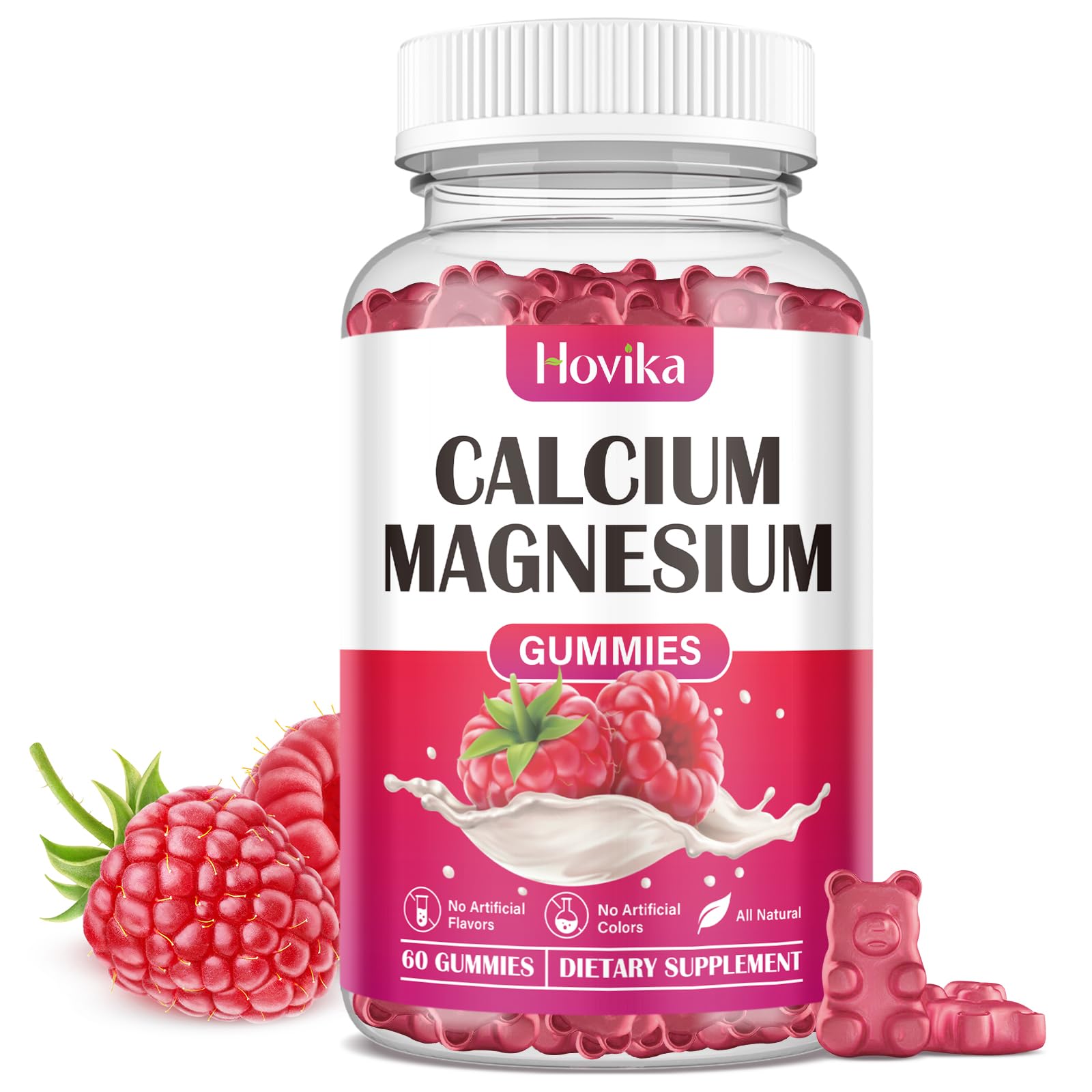 Calcium Magnesium Zinc Gummies, Calcium Magnesium 2:1 Ratio with Vitamin D3, K2, B6, B12 for Bone Strength, Muscle Function & Nerve Health, Extra Absorption Formula, Vegan, Raspberry Flavor 60 Gummies Raspberry 60 Count (Pack of 1)