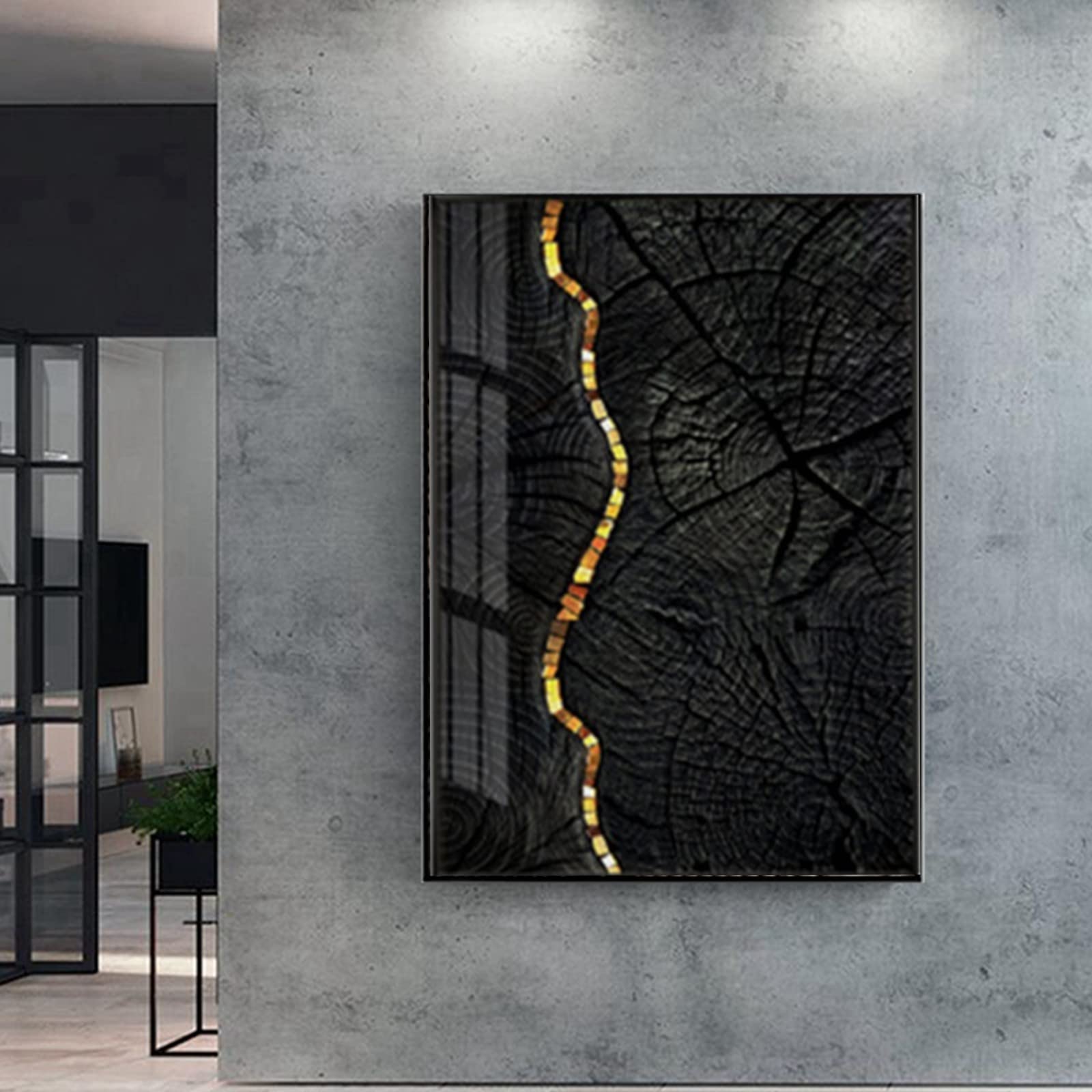 3 Toiles Décoratives Noir Et Doré - Motif Feuilles Modernes - Sans Cadre, Plusieurs Tailles : 20x30 à 60x90 Cm
