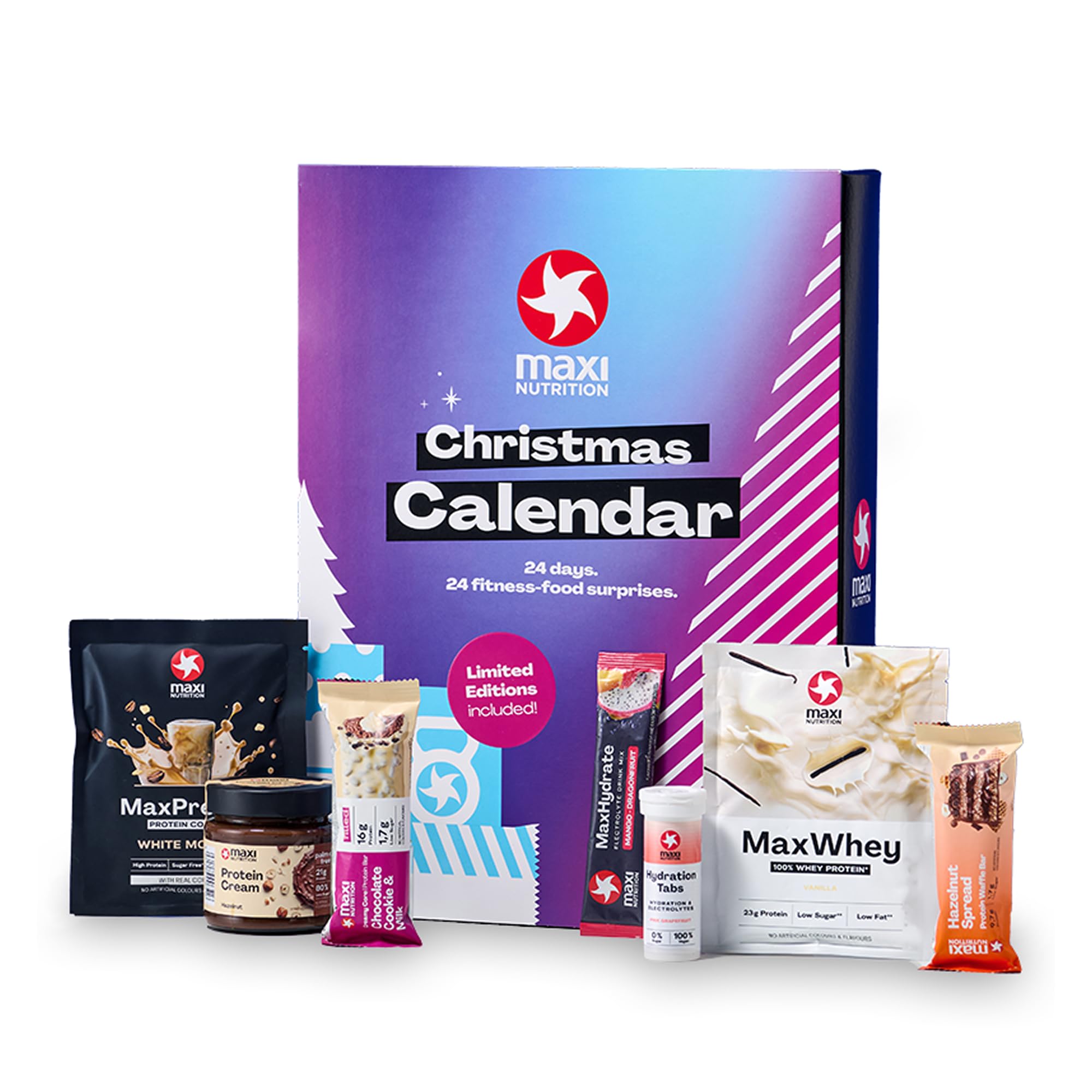 Maxi Nutrition Fitness Christmas Advent Calendar 1010g (Mix of high Protein  bars, Whey Protein, Hydration sticks, Hydration tabs, Protein spread) 24  nutrition items. : Amazon.co.uk: Grocery