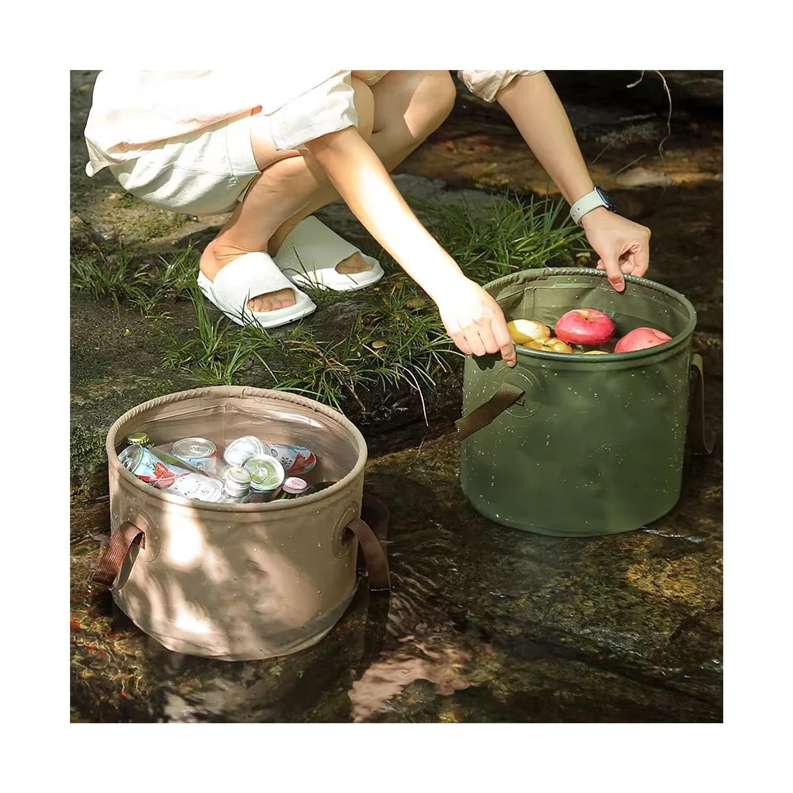Seau de camping portable pliable étanche – Bassin de voyage multifonctionnel pour la randonnée, la pêche et le stockage en plein air, idéal pour les outils et le café – Durable et léger