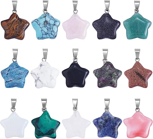 COGCHARGER 15 piezas de dije de piedra preciosa de luna, cristal curativo, cuarzo chakra, luna, colgante de piedra natural para hacer joyas,