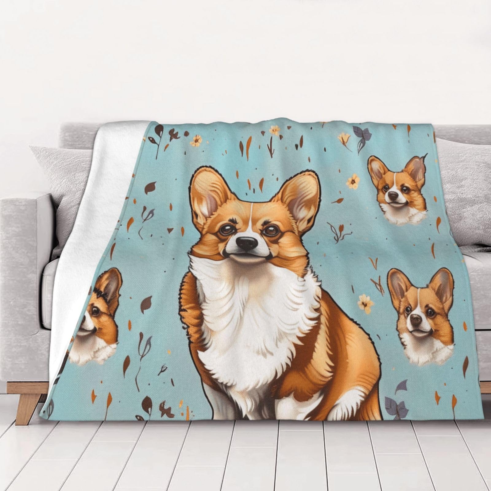 AUBKFELD Corgi Printed Flannel Blanket 125x100 CM, Soft & Warm Throw Blanket for Sofa/Couch/Bed/Car, Gifts for Audlts Women Men