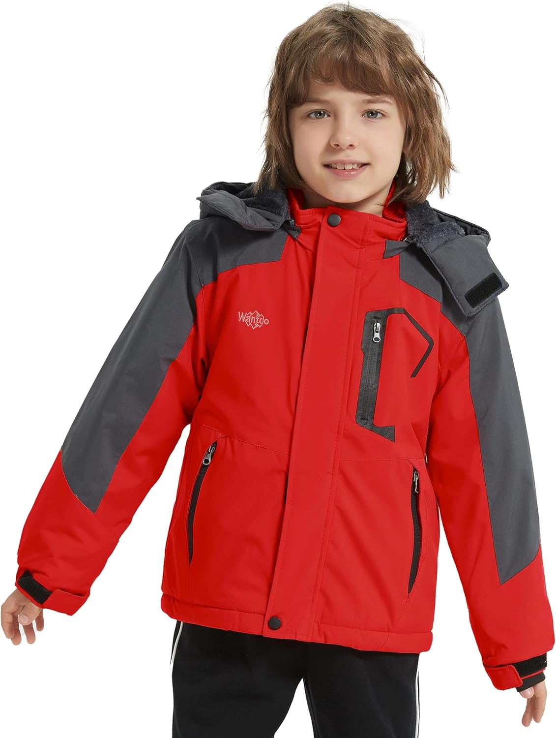 Wantdo Boy's Waterproof Ski Jacket Fleece Snowboarding Jackets Warm Thick Winter Coat Hooded Raincoats - Image 2