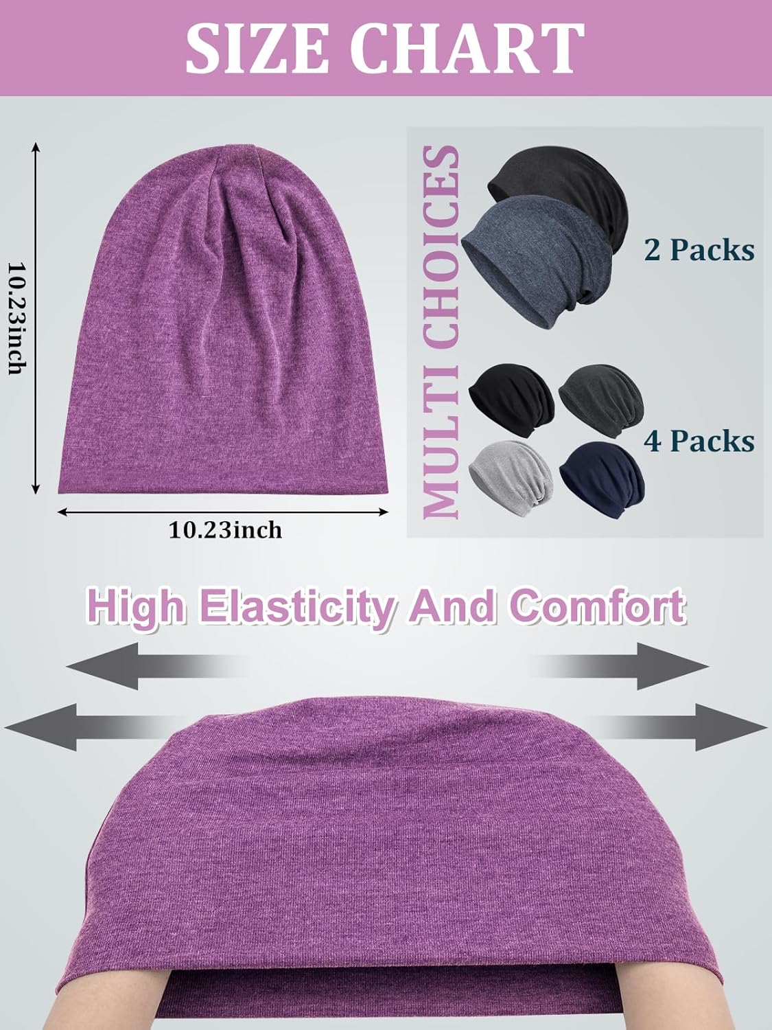 Senker Fashion Slouchy Beanie Hats for Women Men, Chemo Headwear Cotton Beanies Soft Lightweight Chemo Skull Cap Elastic - Image 2