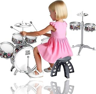 NUC Children's 7-Piece Drum Kit with 2 Cymbals & Stools - Drum Set for Children from 2, 3, 4, 5 Years - Musical Instrument, Easy to Assemble & Space Saving Birthday/Christmas