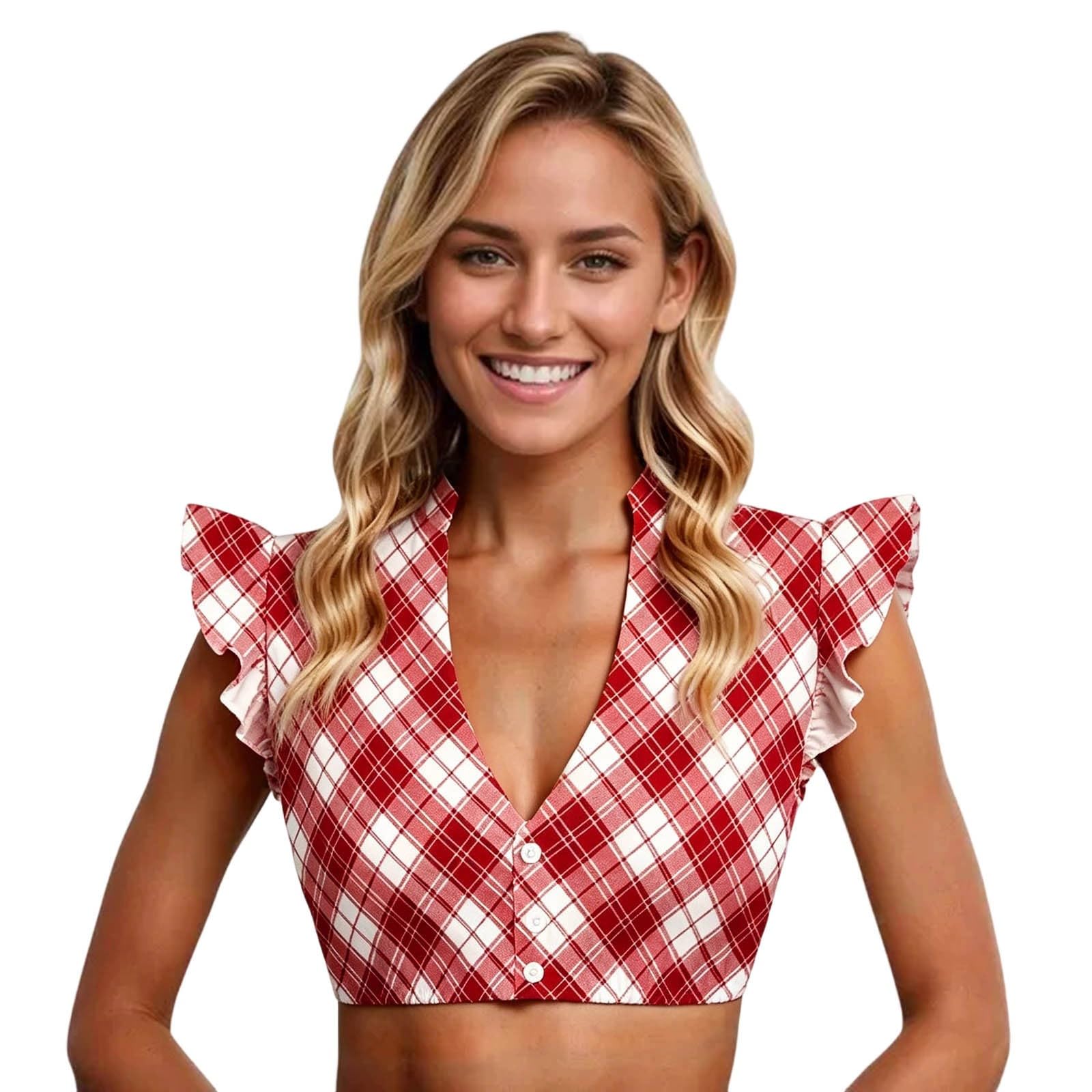 Generisch Camicetta da donna con maniche ad aletta, camicetta bavarese bianca per feste della birra, con stampa, per abbigliamento, biancheria da notte e loungewear