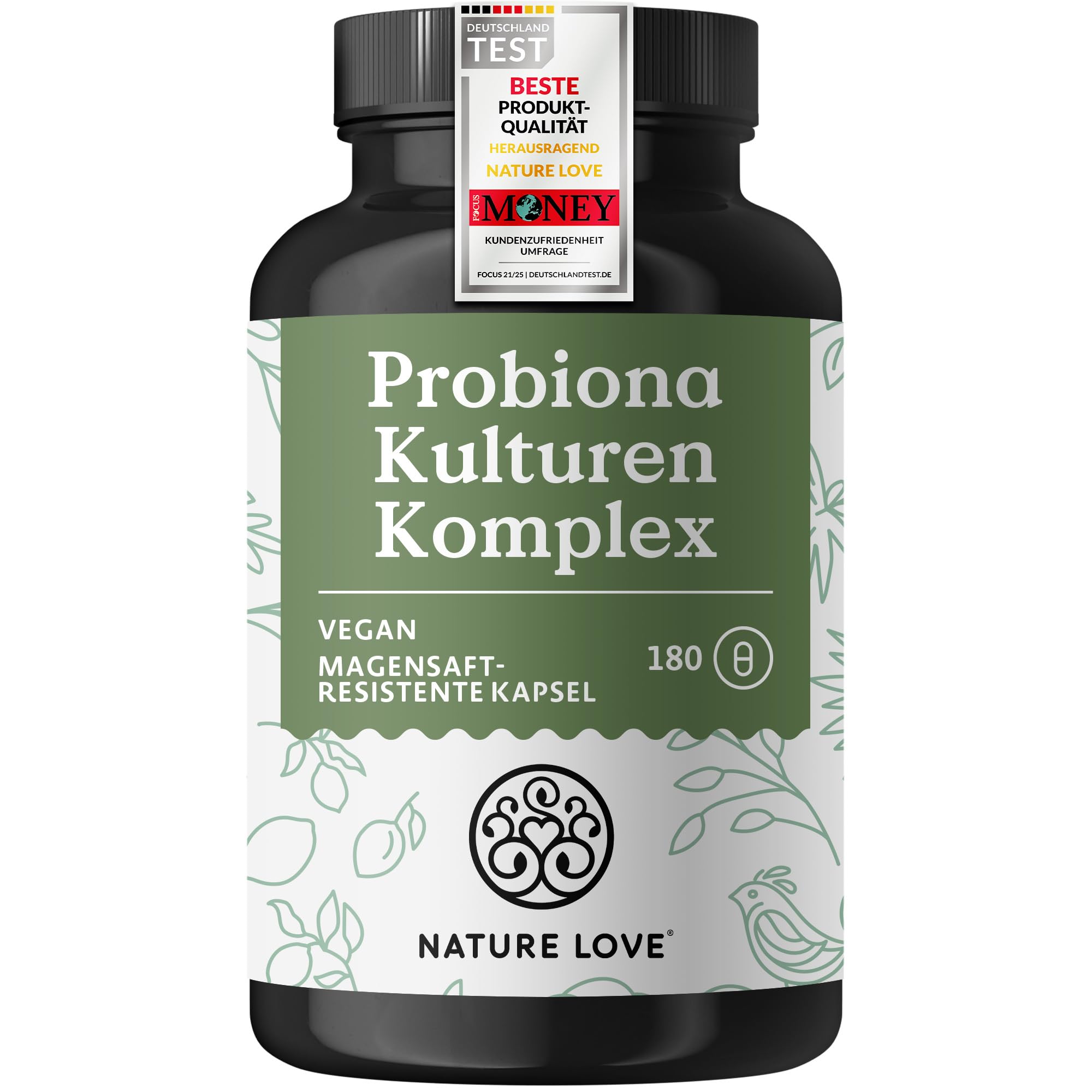 Nature Love Probiona Kulturen Komplex – abgestimmte Bakterienstämme – 300 Mrd. KBE/g – 180 Kapseln, magensaftresistent, vegan – mit Lactobacillus & Bifidobakterien, 20 Mrd. KBE/Tag, 3 Monate