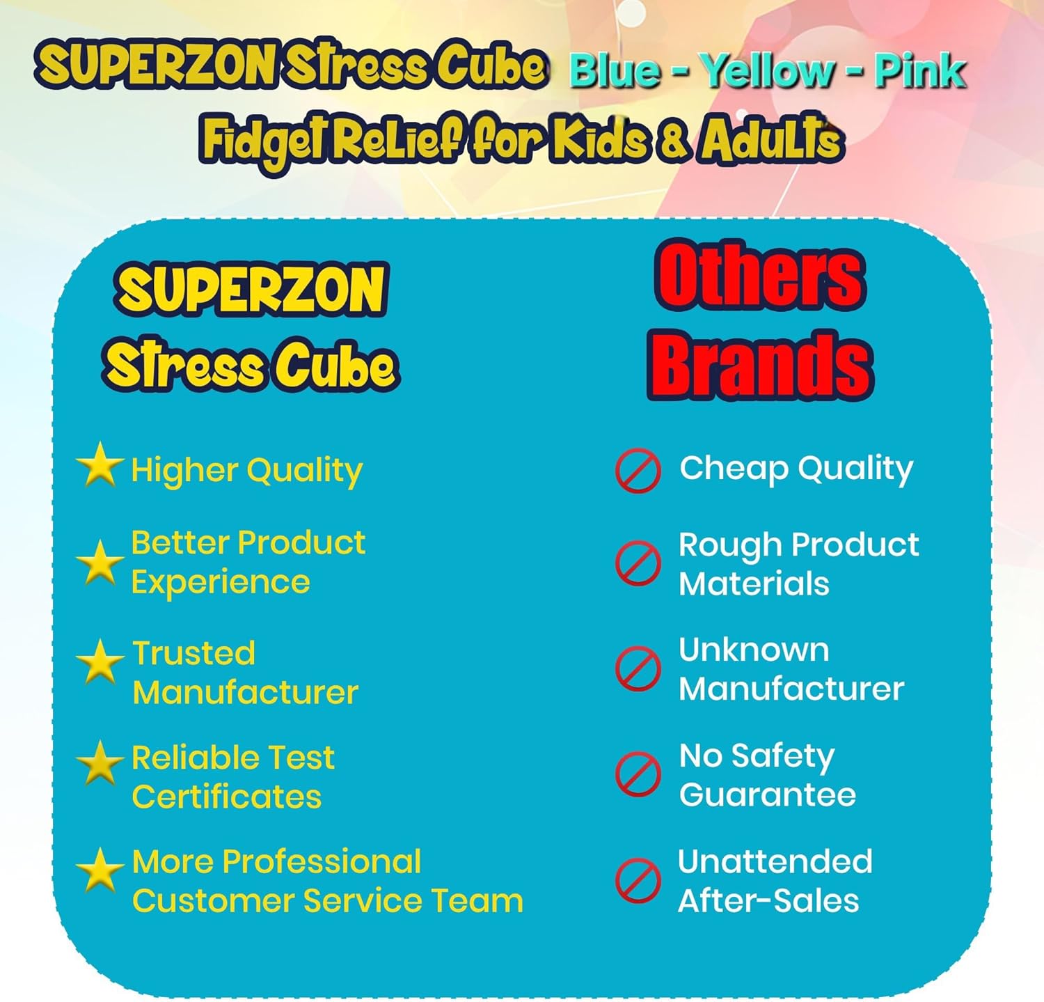 Square Stress Cube Pack of 3 – Sensory Squishy Fidget Toys for Kids & Adults | Ice Cube Anxiety & Stress Relief 3.3m (3 Colors in 1 Pack)