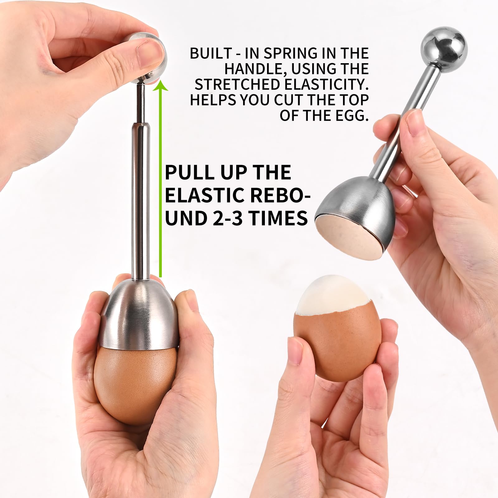 Coupe-Oeufs 3 En 1 En Acier Inoxydable - Trancheur Œufs Durs, Kiwis, Fraises Avec Perforateur