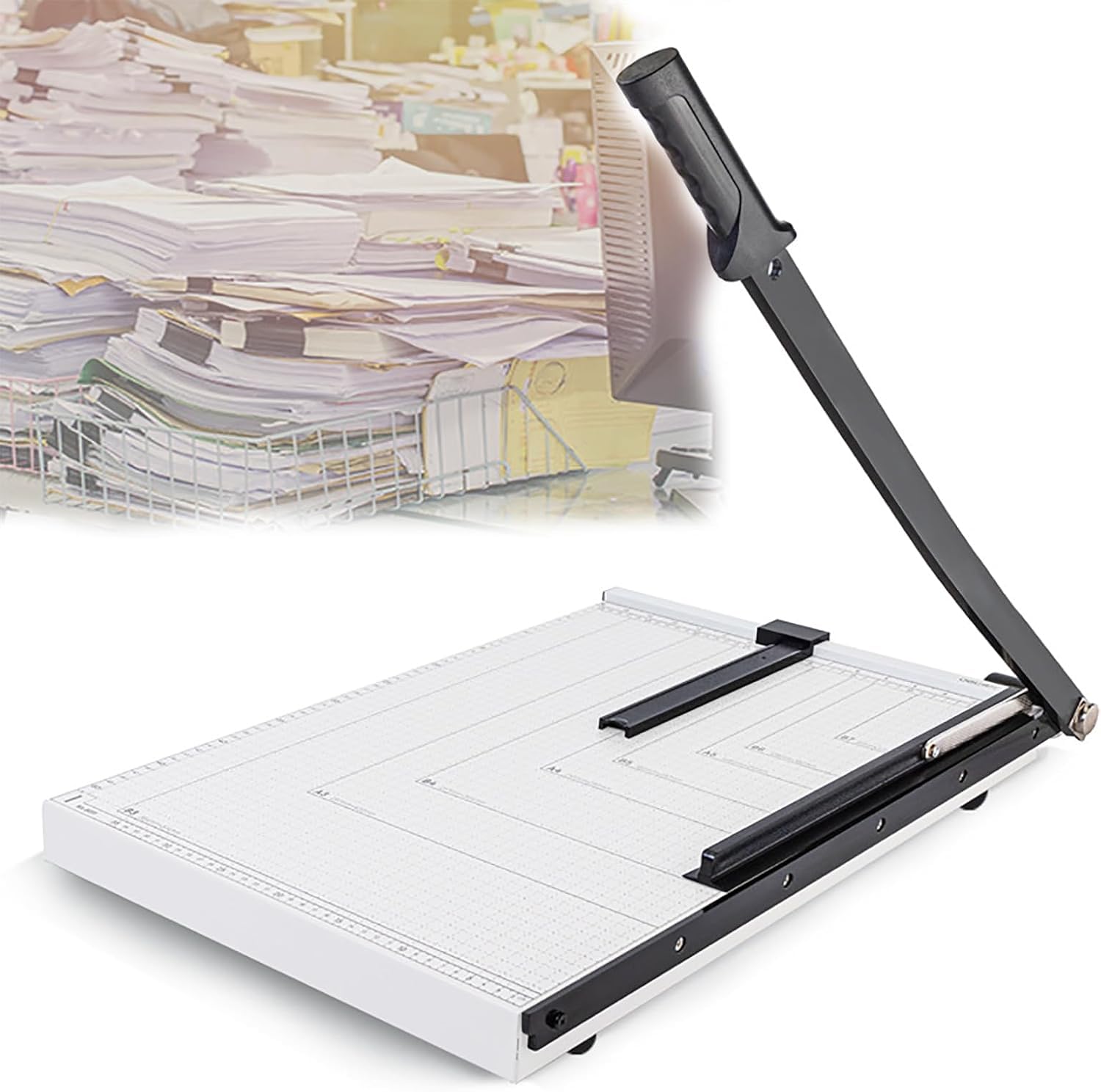 Tagliacarte portatile A4 – righello di guida regolabile, arresto carta rimovibile, capacità di 15 fogli, comoda maniglia per case di stampa e studi fotografici