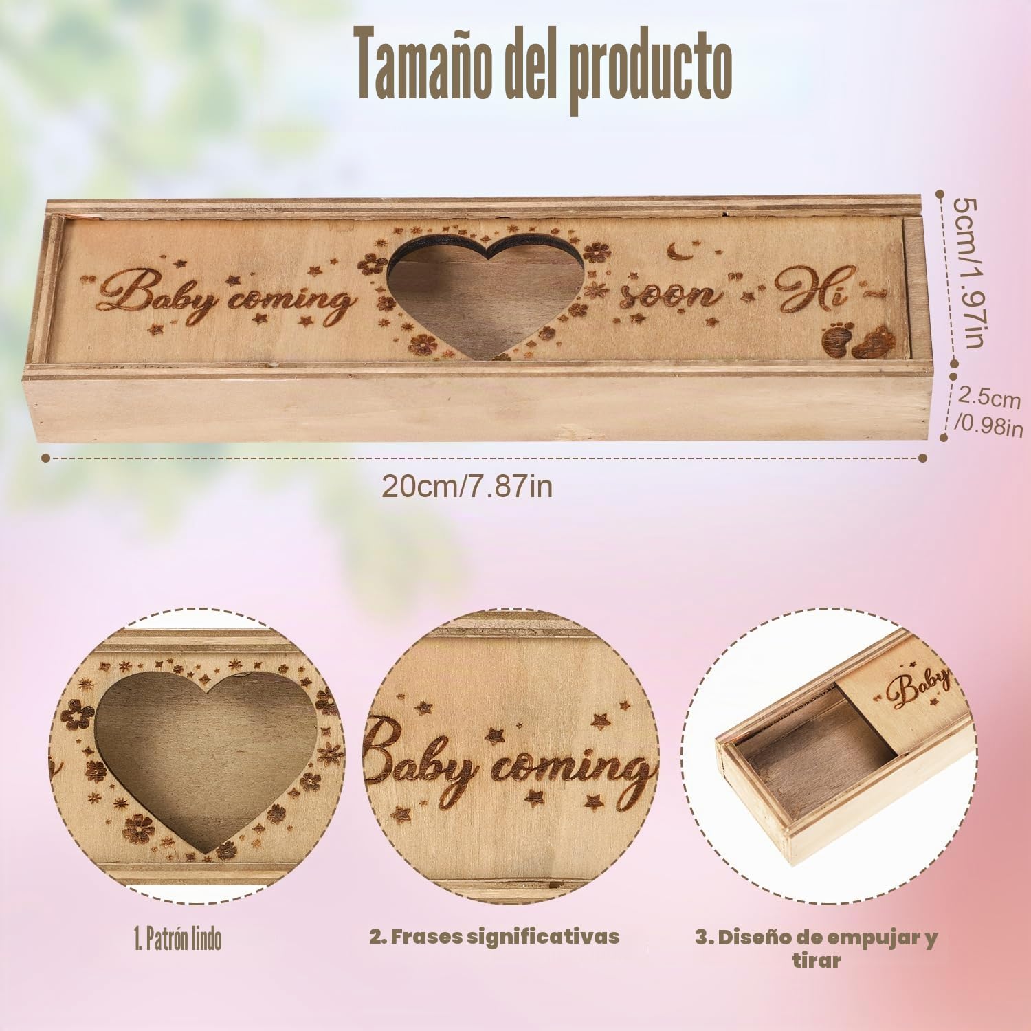 NQEUEPN Caja para Prueba de Embarazo, Hueca en Forma de Corazón Caja de Anuncio de Embarazo de Madera con Baby Coming Soon Caja de Regalo de Embarazo de Colección de Recuerdos para Papá Familia