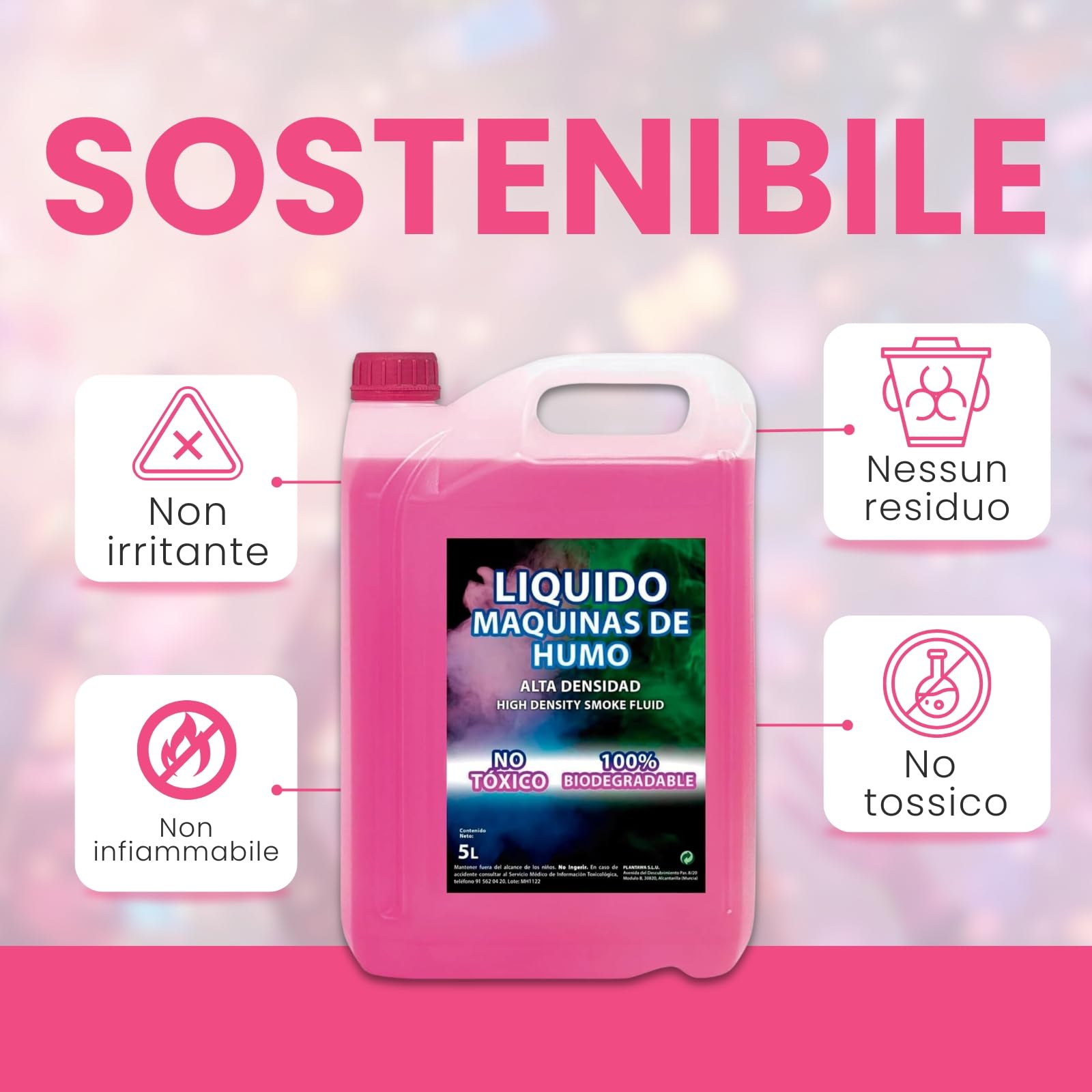 Plantawa Liquido per Macchina del Fumo ad Alta Densità 5 Litri | Liquido per Macchina del Fumo per Halloween e Feste | 100% Naturale, Biodegradabile, Non Irritante, Senza Sostanze Chimiche Pericolose