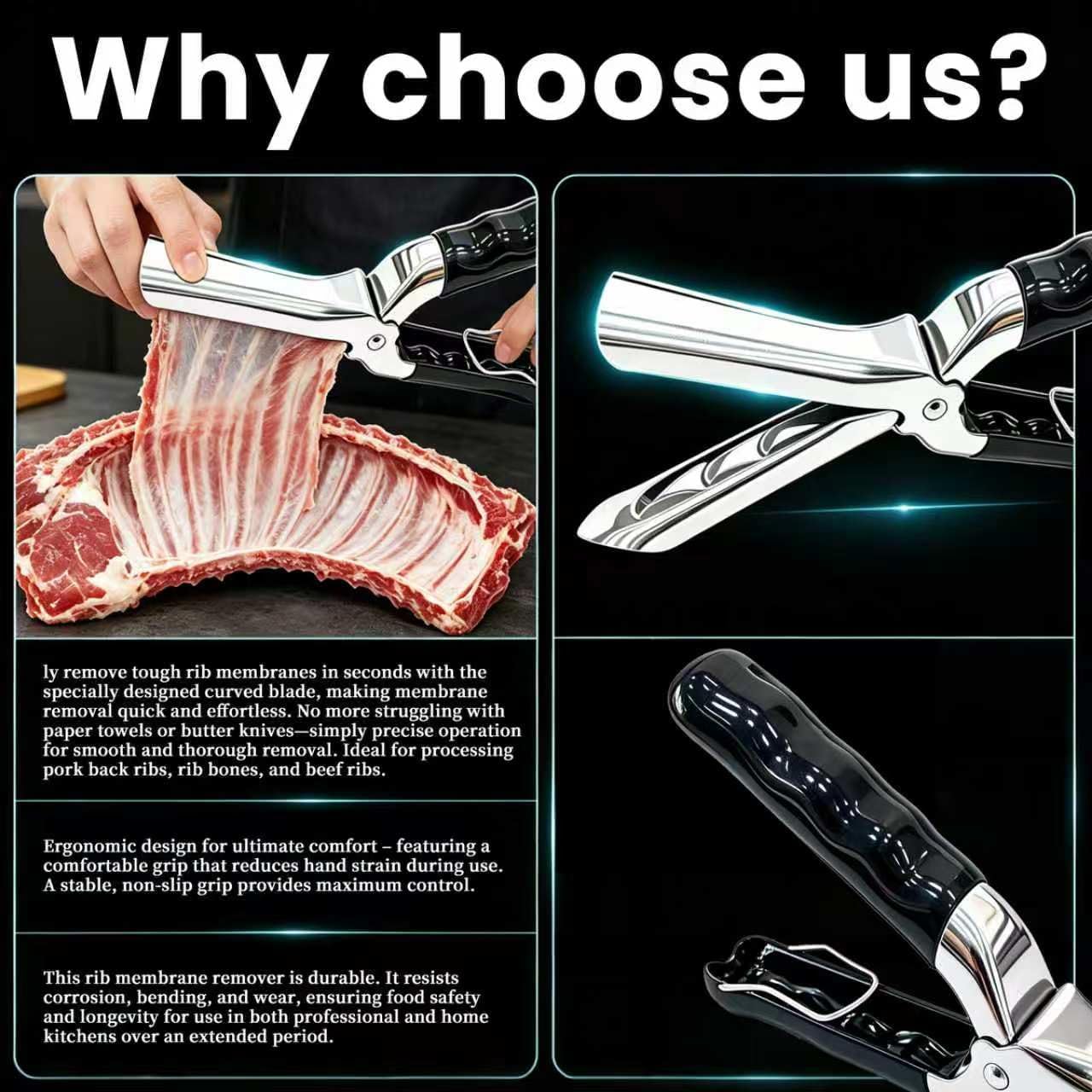 New Upgrade Rib Membrane Remover Stainless Steel Tool Kit, Ergonomic Handle for Easy Prep,Dishwasher Safe BBQ Accessory for Grilling and Cooking (Type-B) image 4