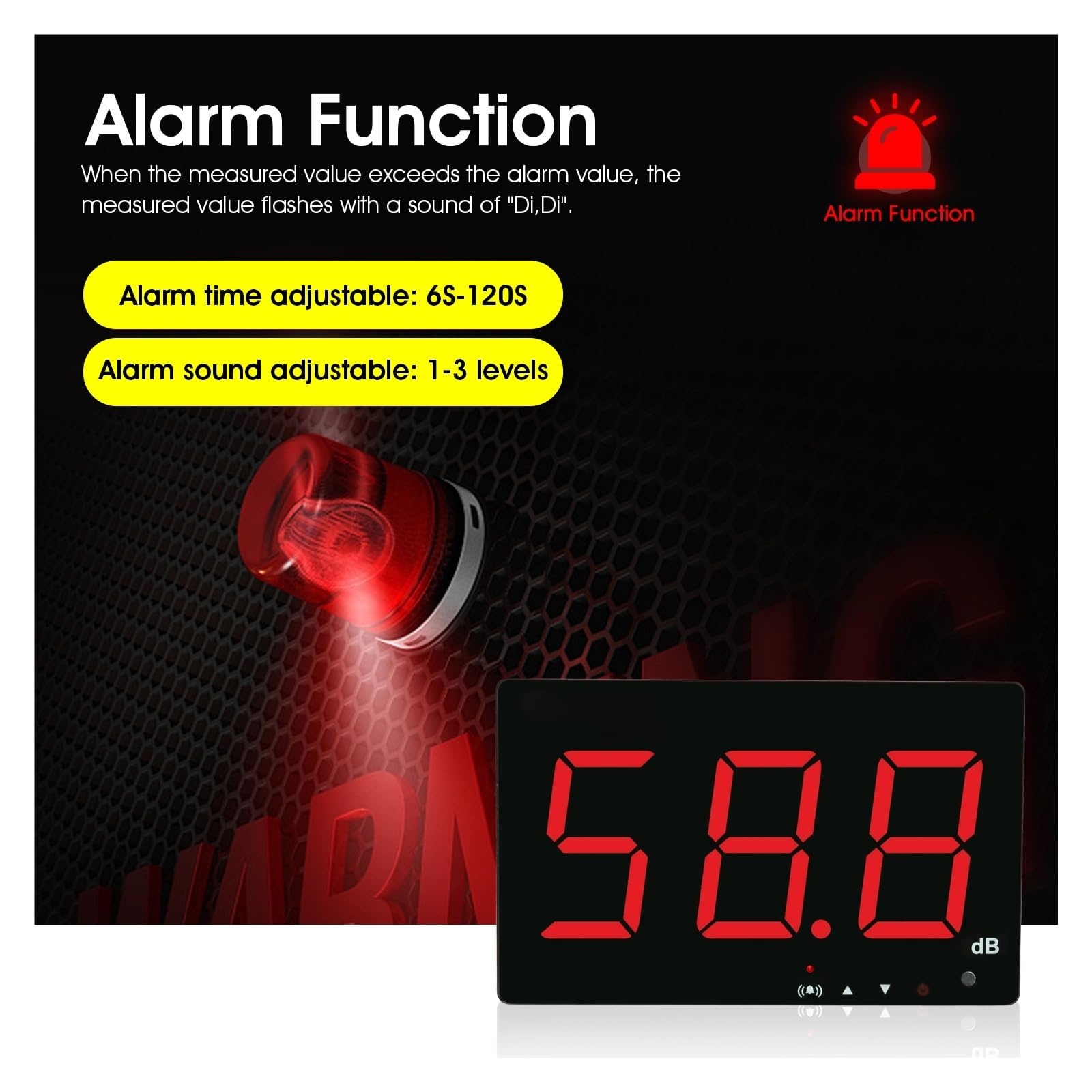 Misuratore di Decibel Misuratore di Decibel Digitale Misuratore di Livello di Rumore Montato a Parete con Allarme Ampio Display LCD Rosso per la casa Fabbrica
