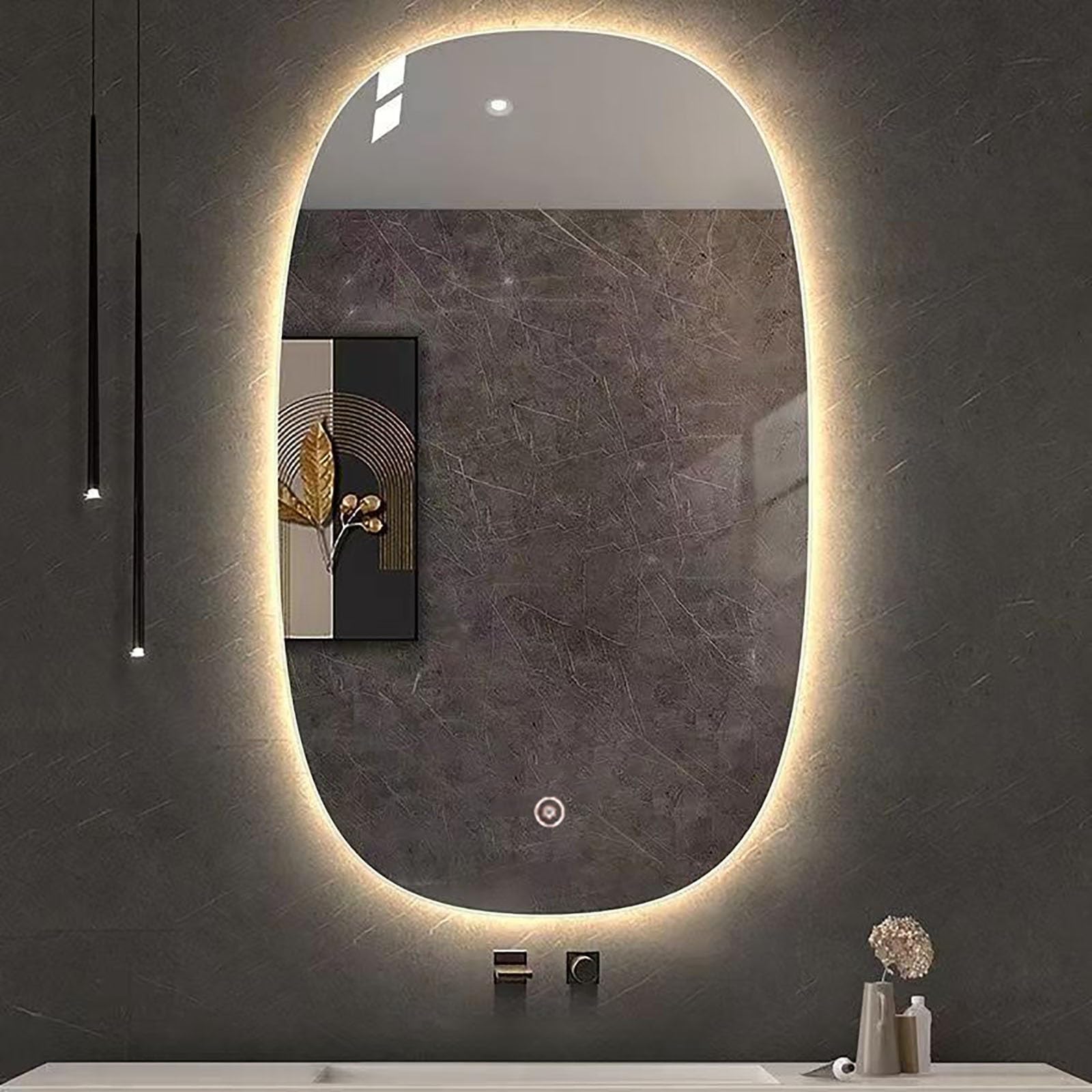 SXFSDOU LED Illuminated Bathroom Mirror, Frameless Lighted Vanity Mirror with 3-Color Lighting, Dimmable Touch Sensor, Wall Backlit Design