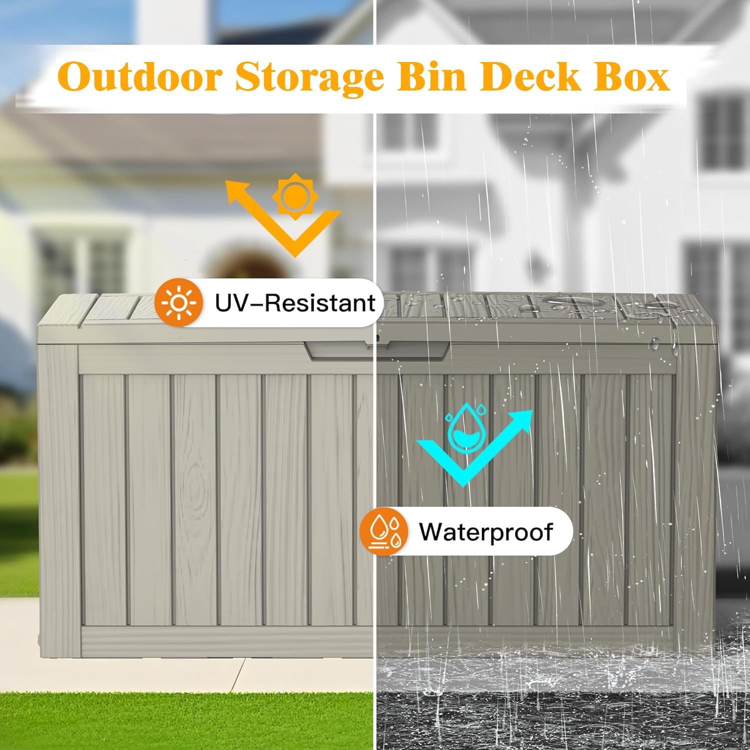 Outdoor Storage Bins, 35 Gallon Small Deck Box, Waterproof Storage bins, Lockable Patio Storage box for Package Delivery, Porch, Garden Tools, Anti-Theft Weatherproof & UV-Resistant Parcel Drop Box