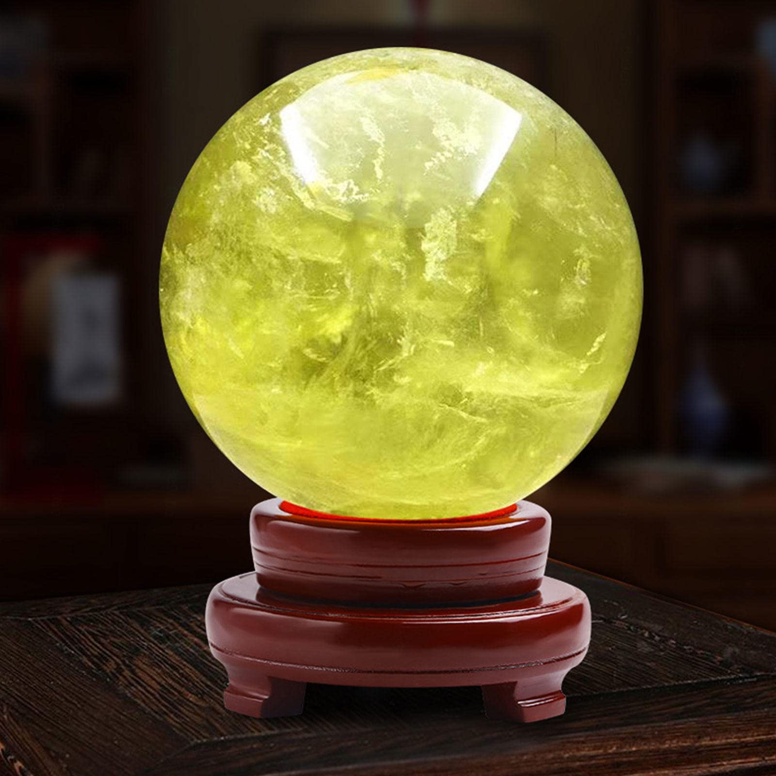 天然石 黄色 球体 木製スタンド付き