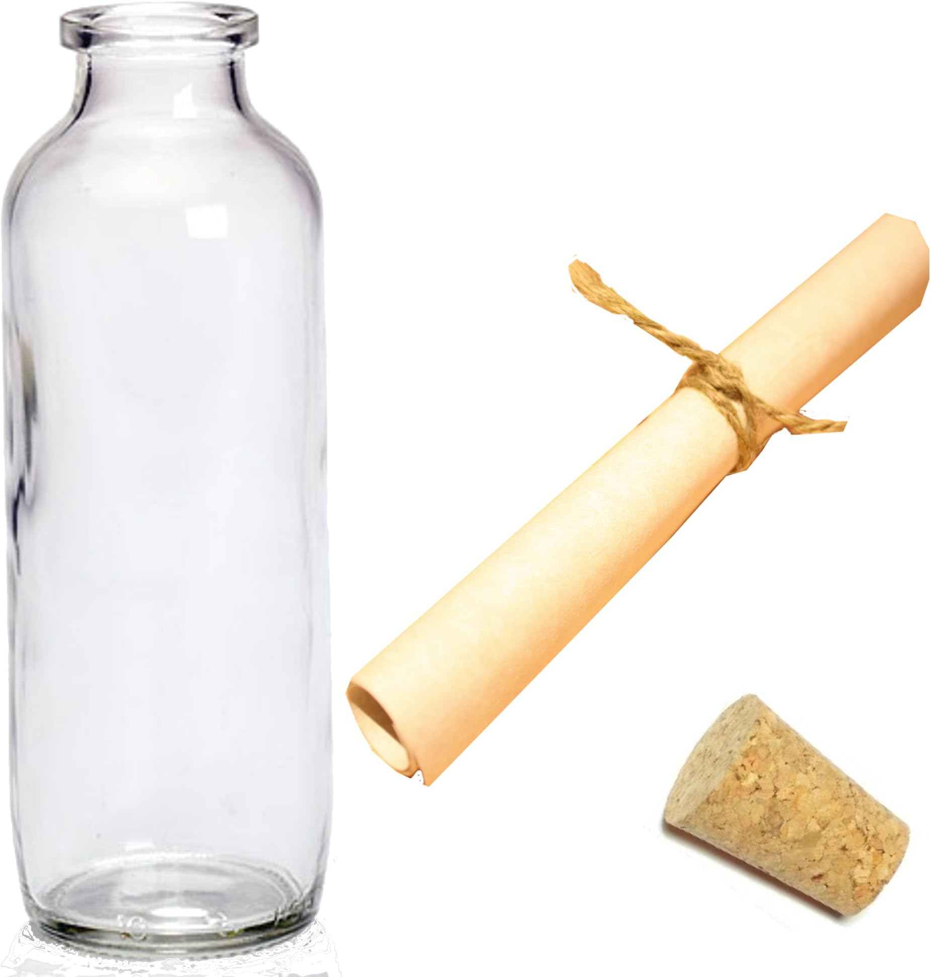West5Products Large Clear Glass Message Bottle With Cork & A5 Parchment Paper