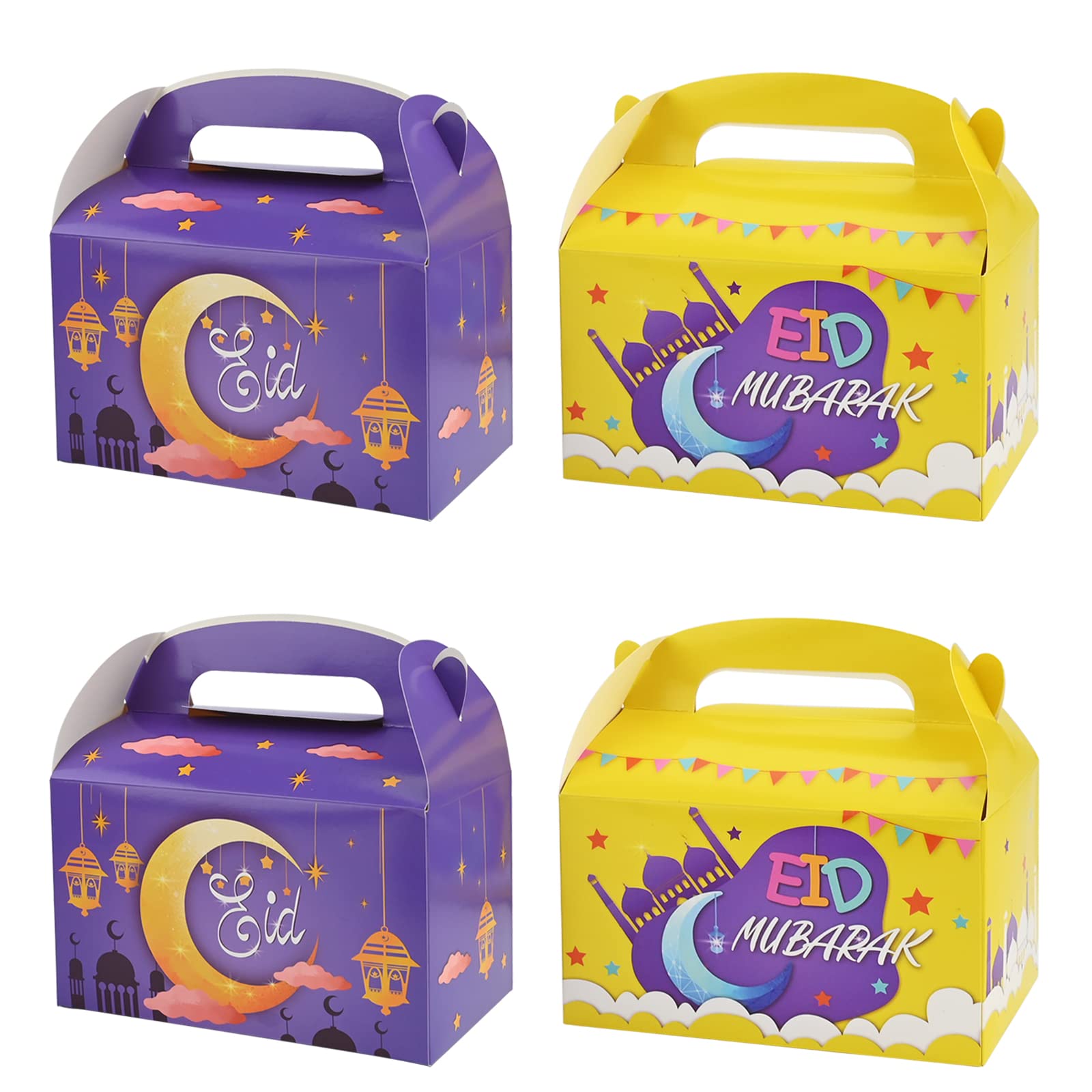 12 Pack Eid Mubarak Gift Bags, Ramadan Decorations, Ramadan Gift Bags Eid Mubarak Paper Bags with Moon Star Patterns Muslim Ramadan Candy Bags for Wedding, Muslim Ramadan Party Decor