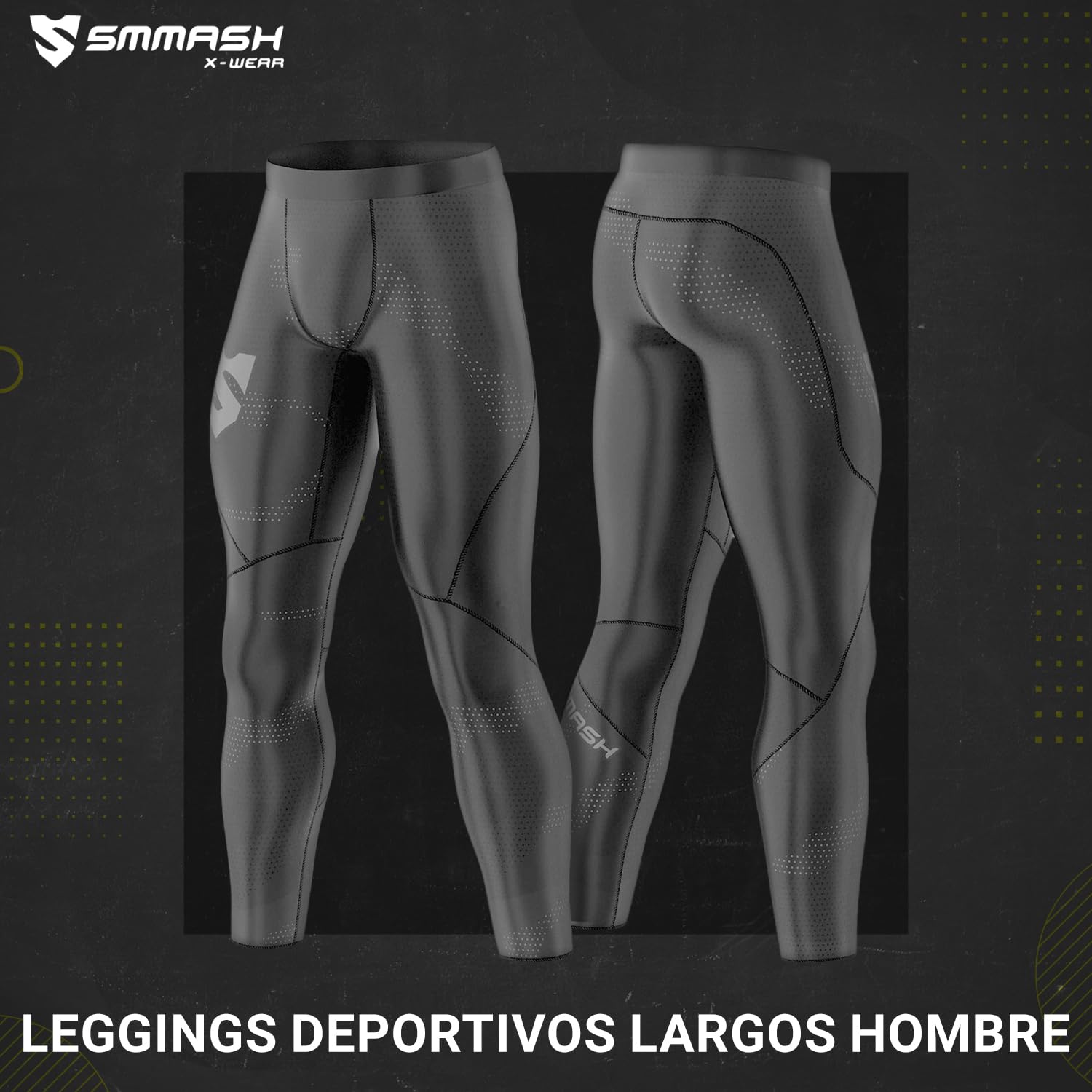 SMMASH Cell Deportivo Largo Leggins Hombre, Pantalones Largo Deporte Dombre por un Gimnasio de Yoga Corrientes, Material Transpirable y Antibacteriano