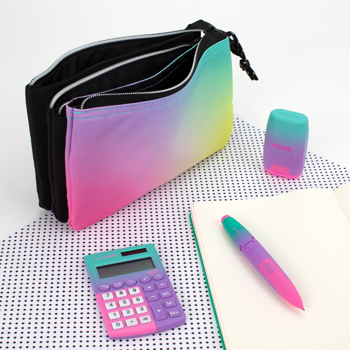 Sunset 5 Compartments Pouch, Black MILAN, YMI-081133SNK1, Multicoloured, 22 x 12 x 4 cm - Image 2
