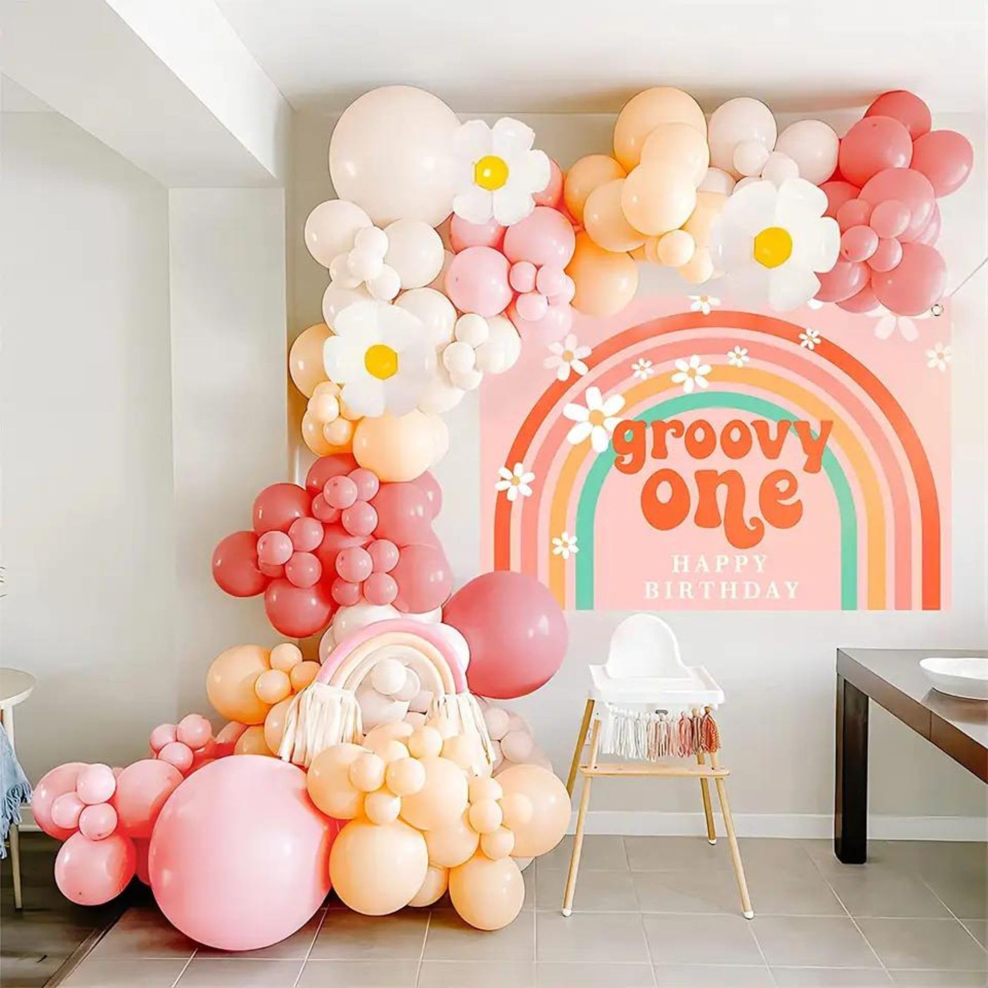 Daisy Balloon- Garland Arch Kit White Groovy Daisy Flower Retro Skin Nude Sand White pink Macaron Balloons for Baby Shower Daisy Theme Wedding Girls Birthday Groovy Boho Party Decoration