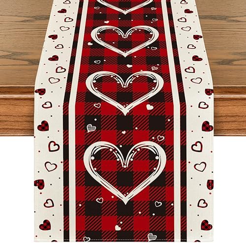 Artoid Mode Buffalo - Camino de mesa para el día de San Valentín diseño de corazones de amor a cuadros decoración de mesa de comedor de cocina de