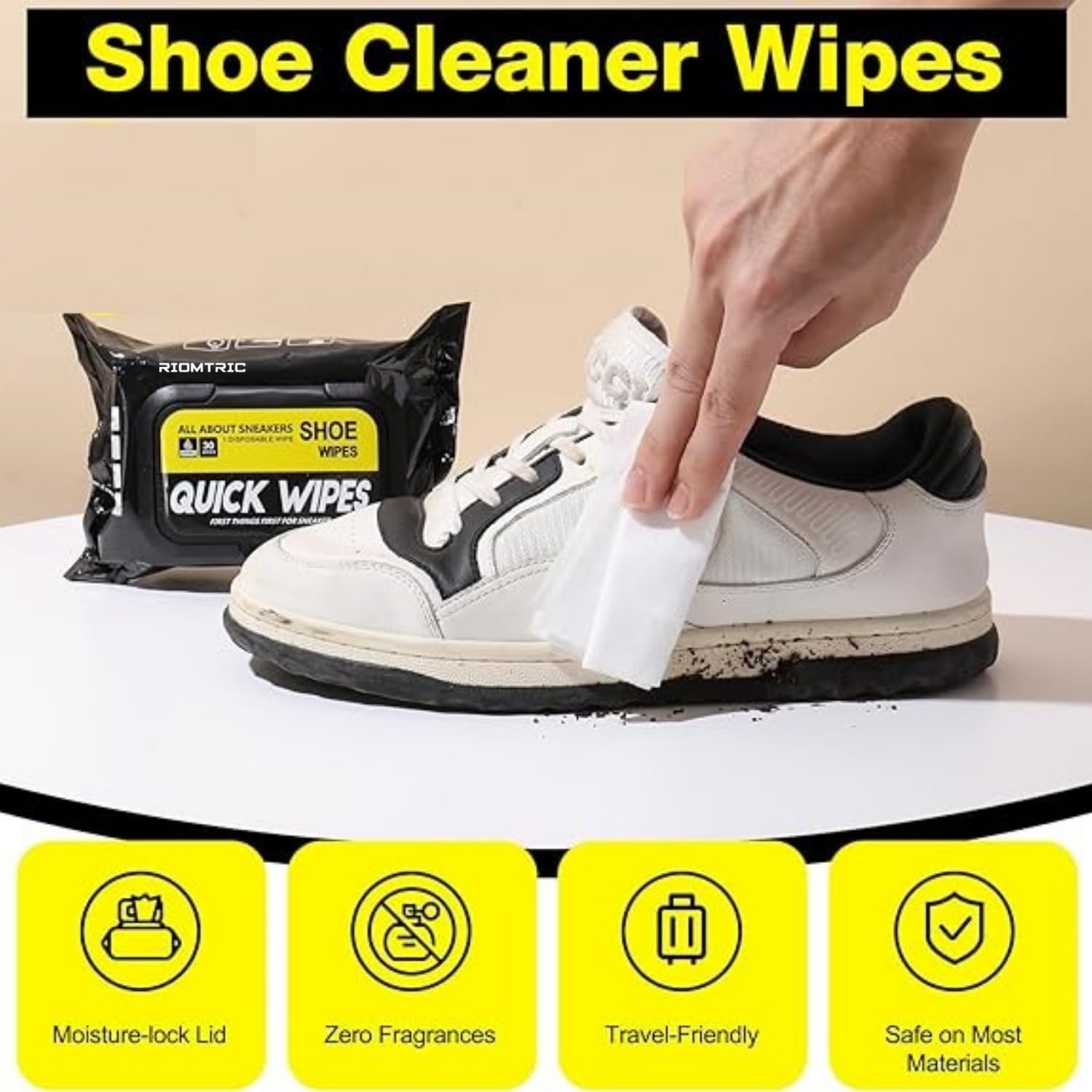 RIOMTRIC Shoe Wipes (80 + 80 Wipes) Sneaker Wipes Instant Sneaker Cleaner Shoe Cleaning Wipes for Shoes Quick Remove Dirt Stain Shoe Cleaner Wipes Shoe Wipes 1