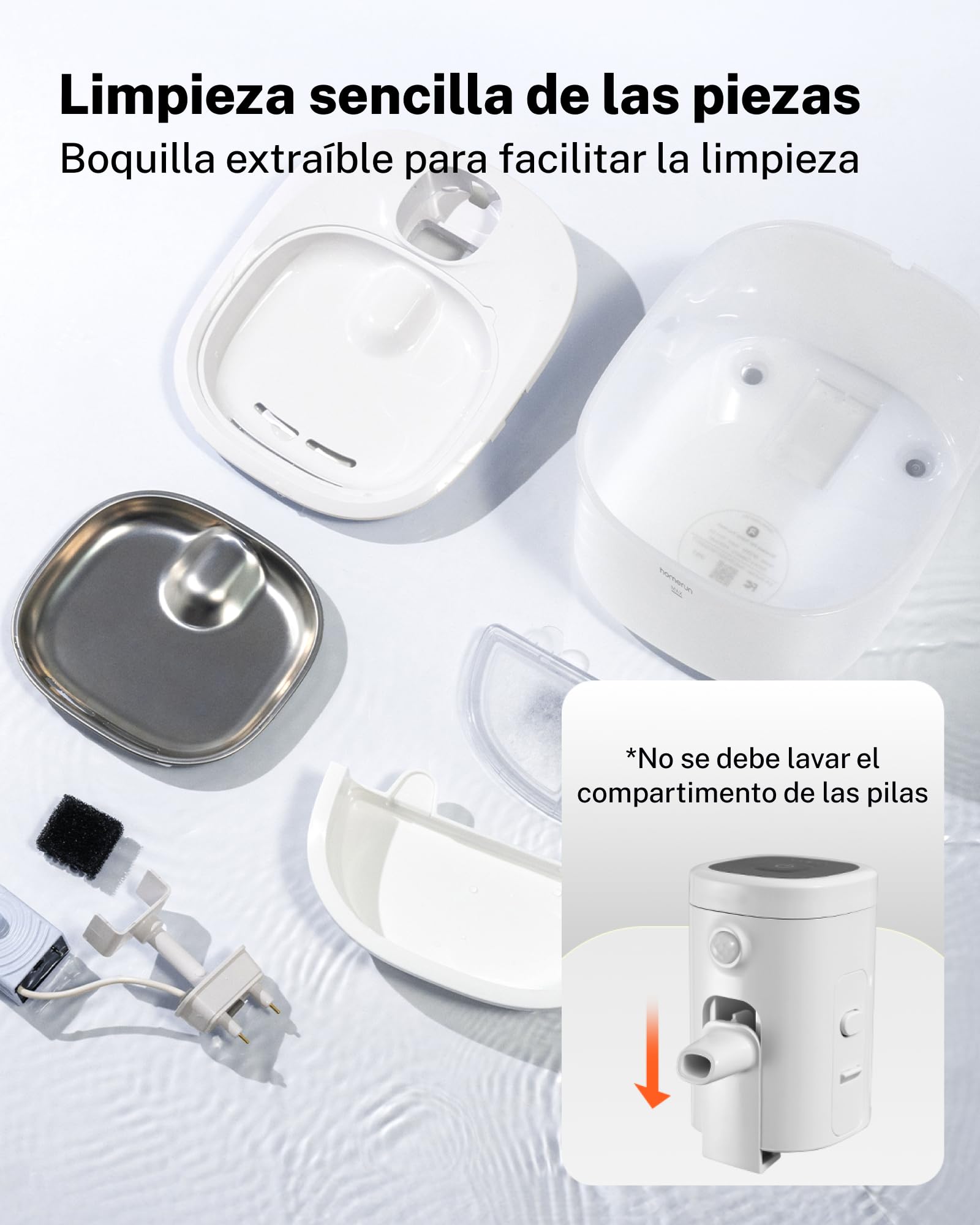 Homerunpet Fuente de Agua inalámbrica para Mascotas, Bandeja de Agua de Acero Inoxidable, Funciona con batería, dispensador automático portátil para Gatos y Perros, Seguro para lavavajillas